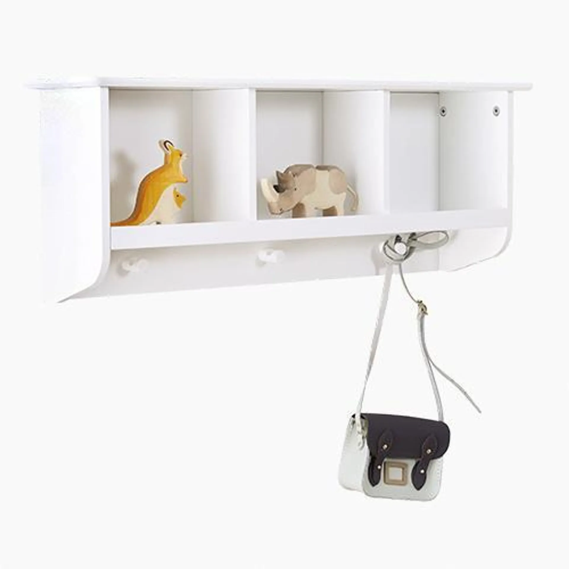 Floating Pigeonhole Wall Shelf with Hooks in White