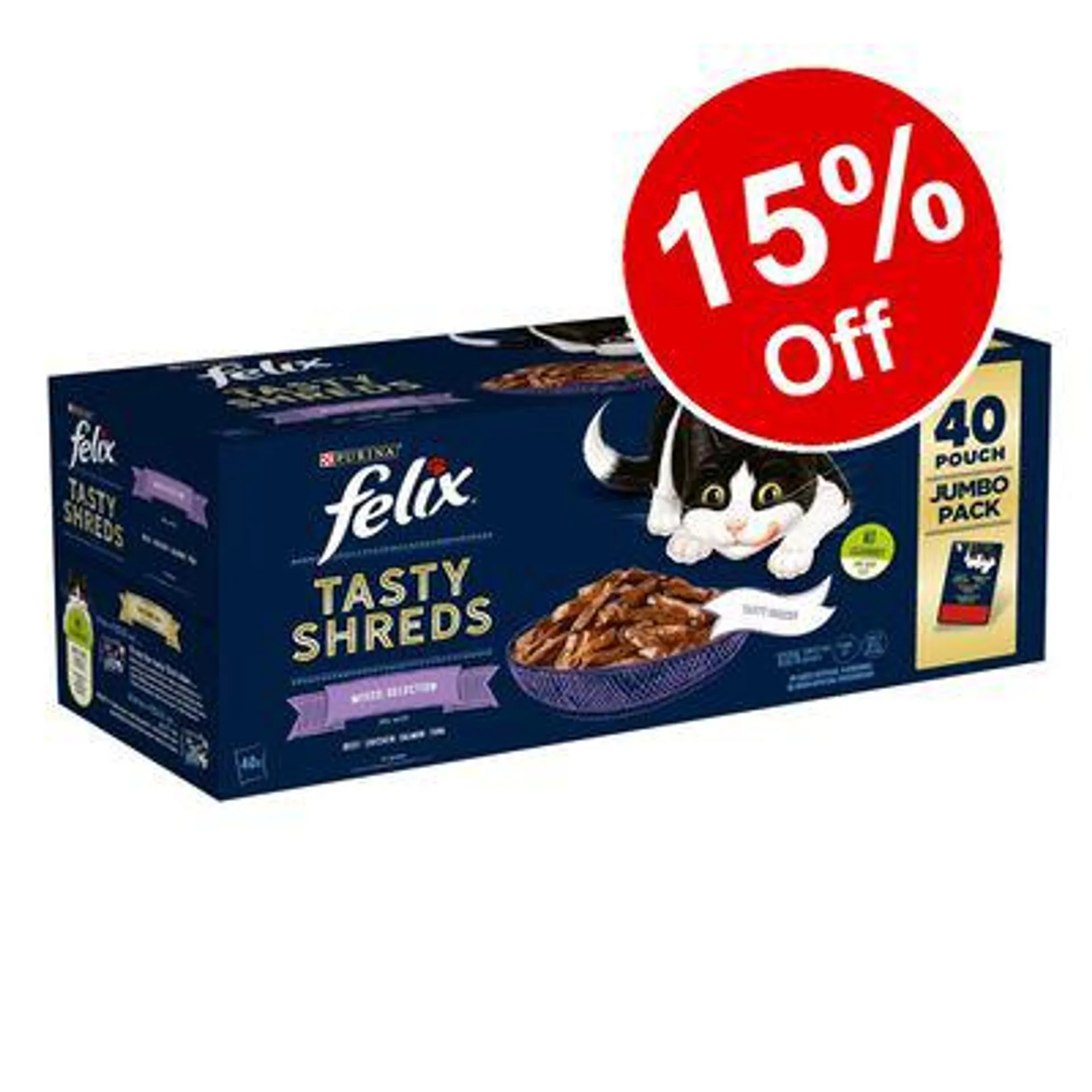 40 x 80g Felix Tasty Shreds Wet Cat Food - 15% Off! *