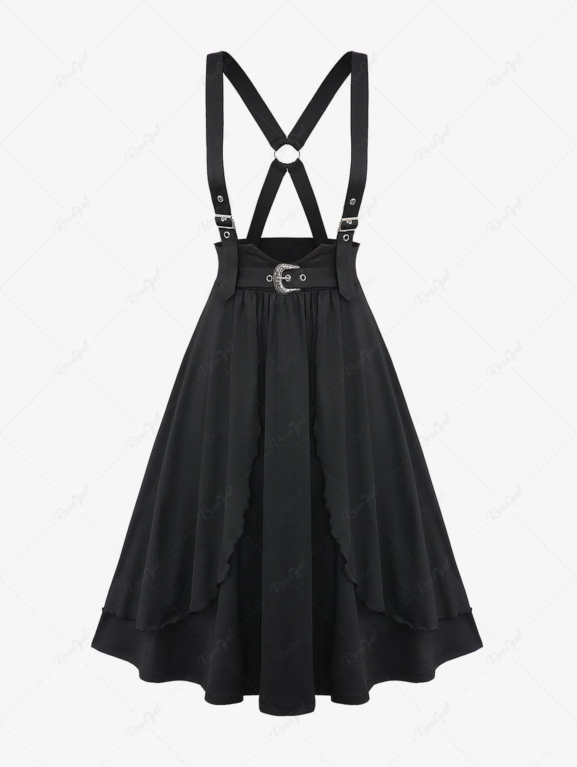 Plus Size Buckle Grommets Crisscross Ruffles Layered Suspender Skirt - 3x | Us 22-24