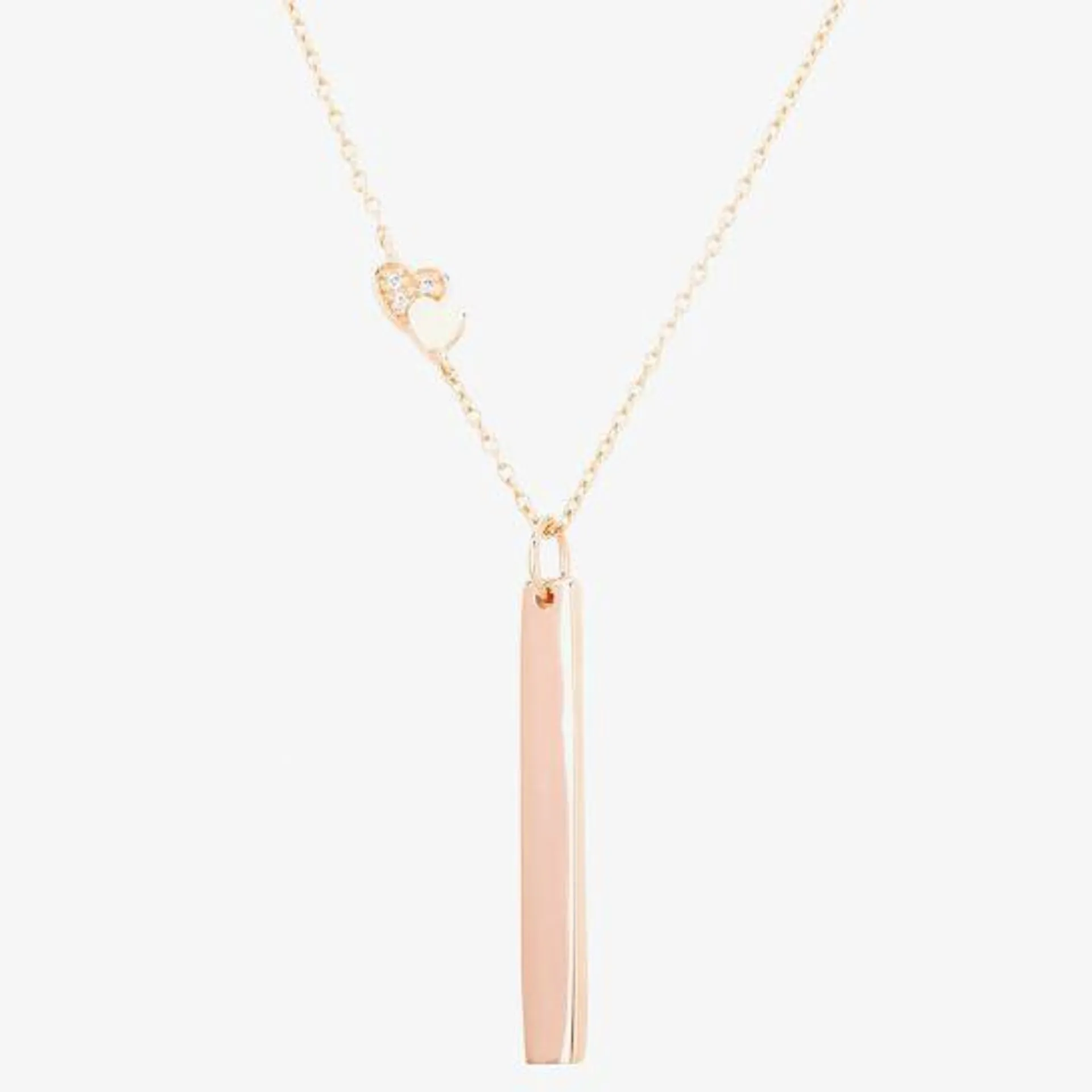 Rose Gold tone Heart Station Bar Pendant