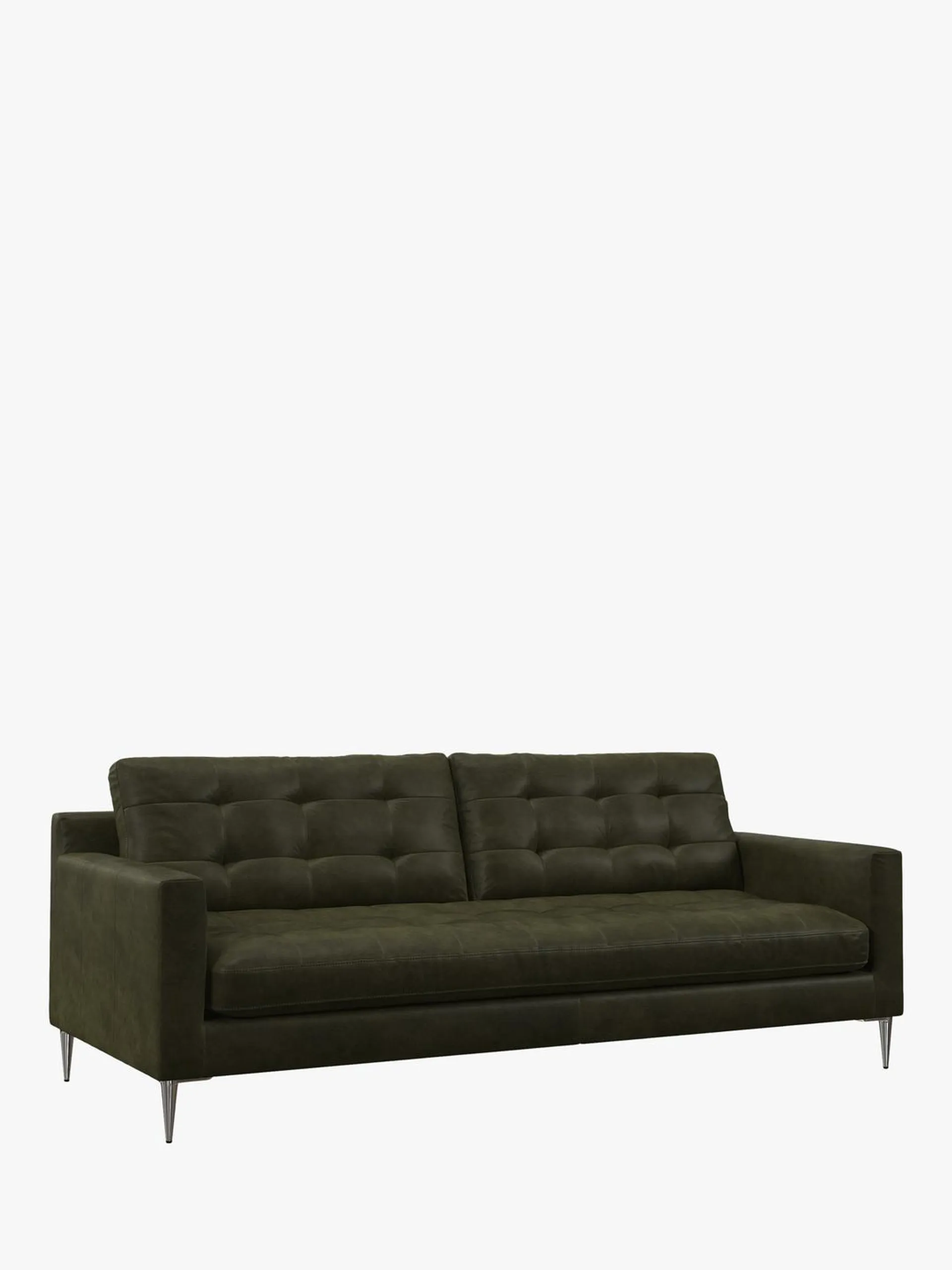 John Lewis Draper II Large 3 Seater Leather Sofa, Metal Leg, Demetra Green