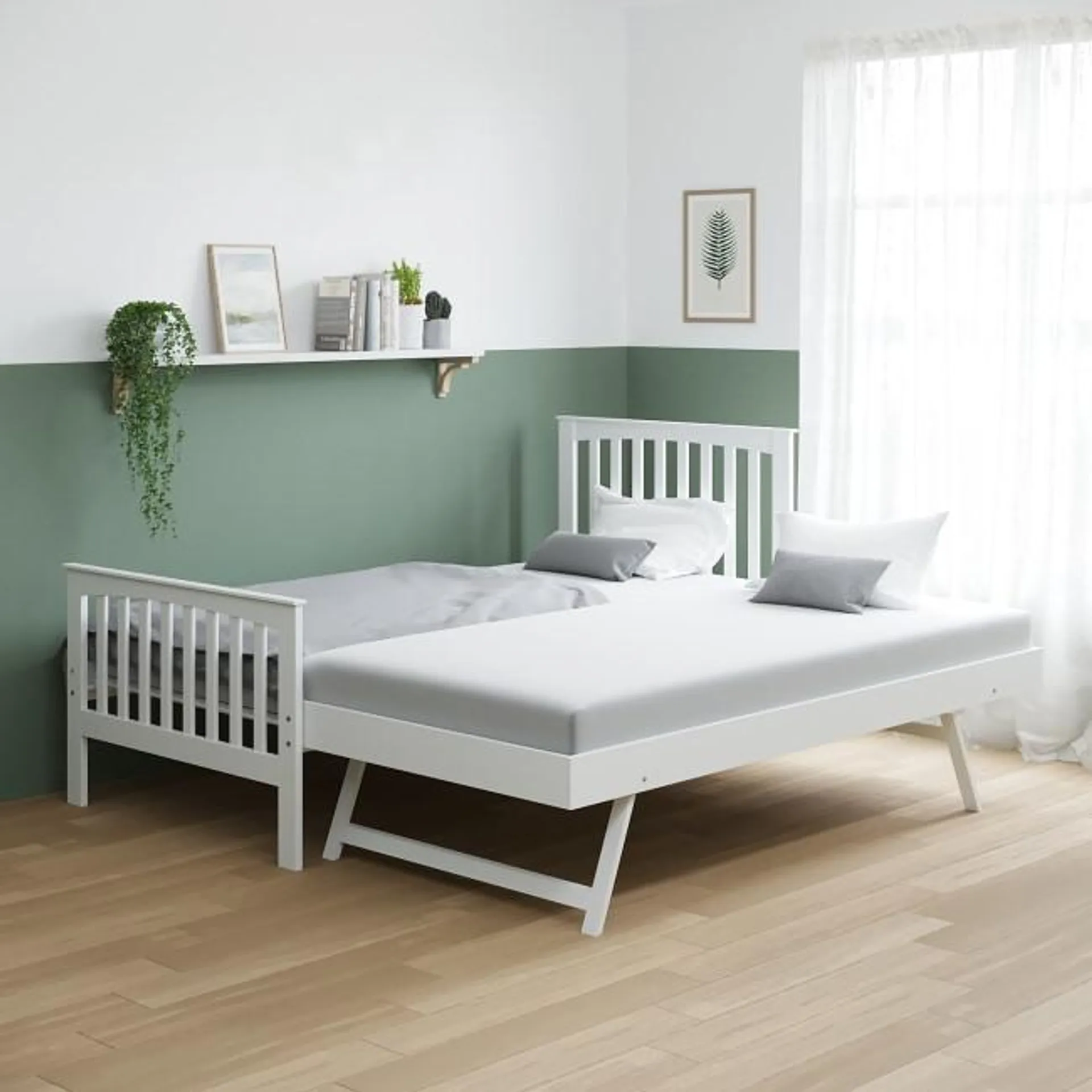 Single White Wooden Guest Bed with Trundle - Oxford