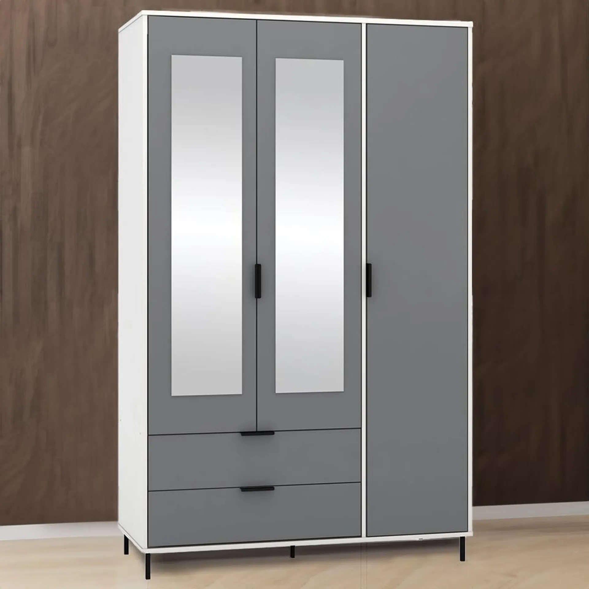 Seconique Madrid 3 Door 2 Drawer Grey and White Gloss Wardrobe