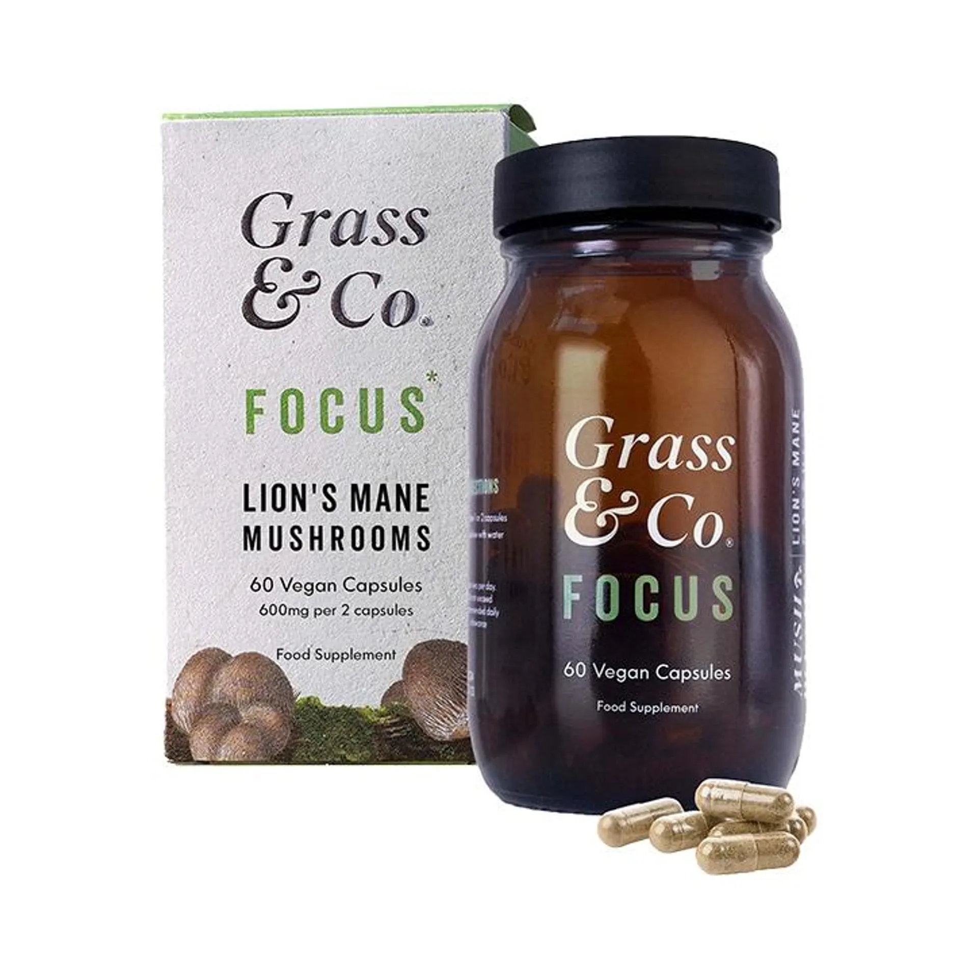 FOCUS Lion's Mane Mushrooms with Ginseng + Omega-3 60 Vegan Capsules