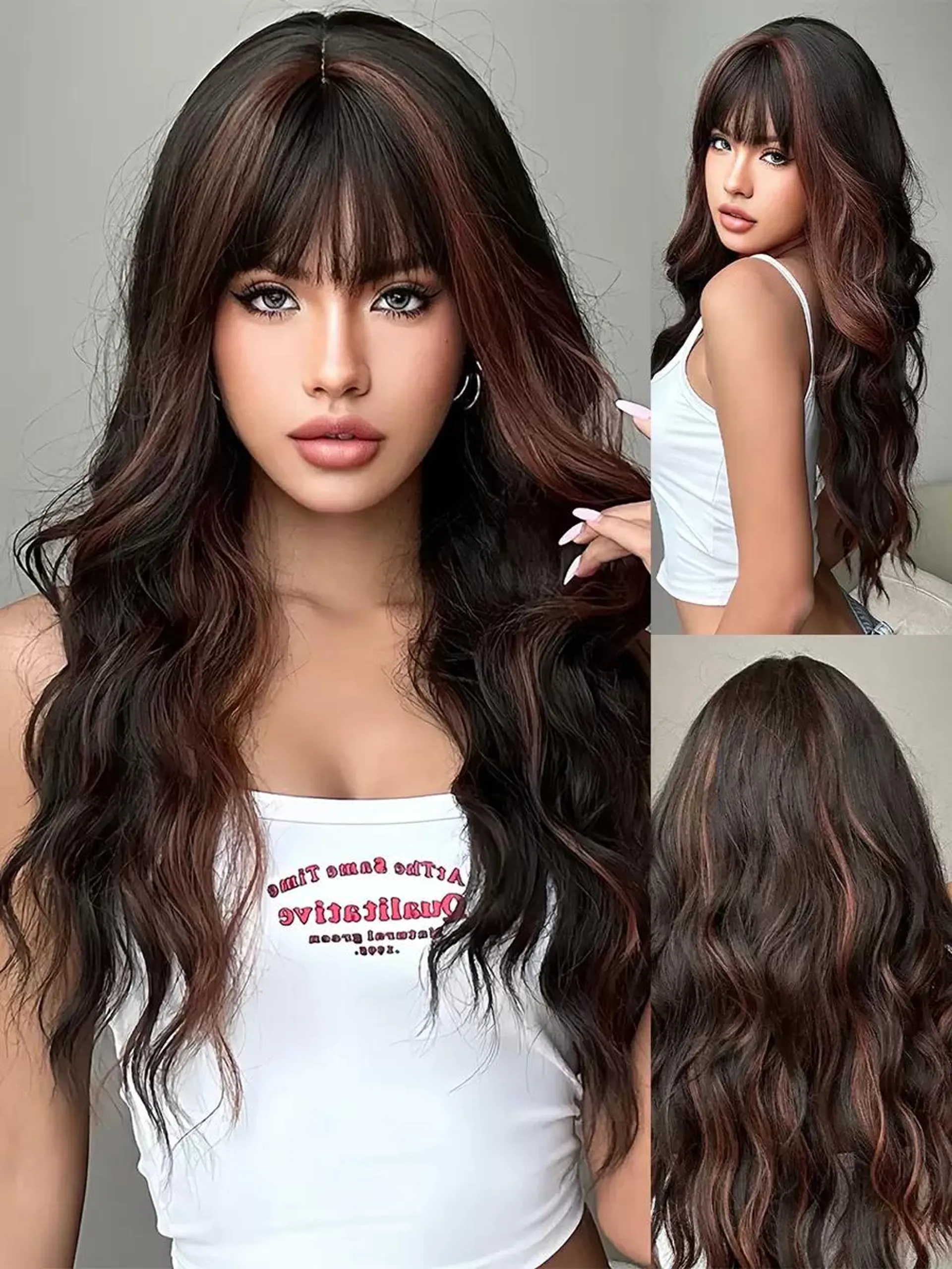 Highlight Wig Wave Long With Bangs For Casual Cosplay Tousled Wig