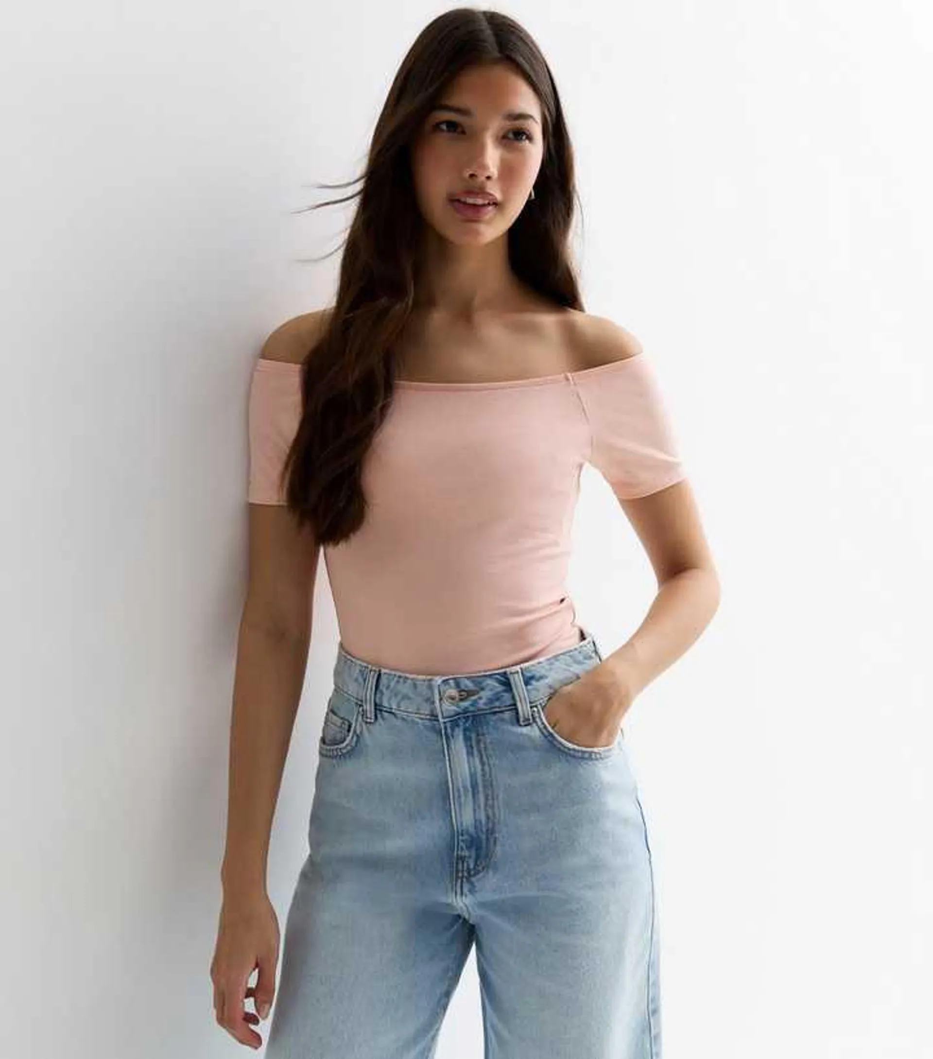 Pink Bardot Short Sleeve Top