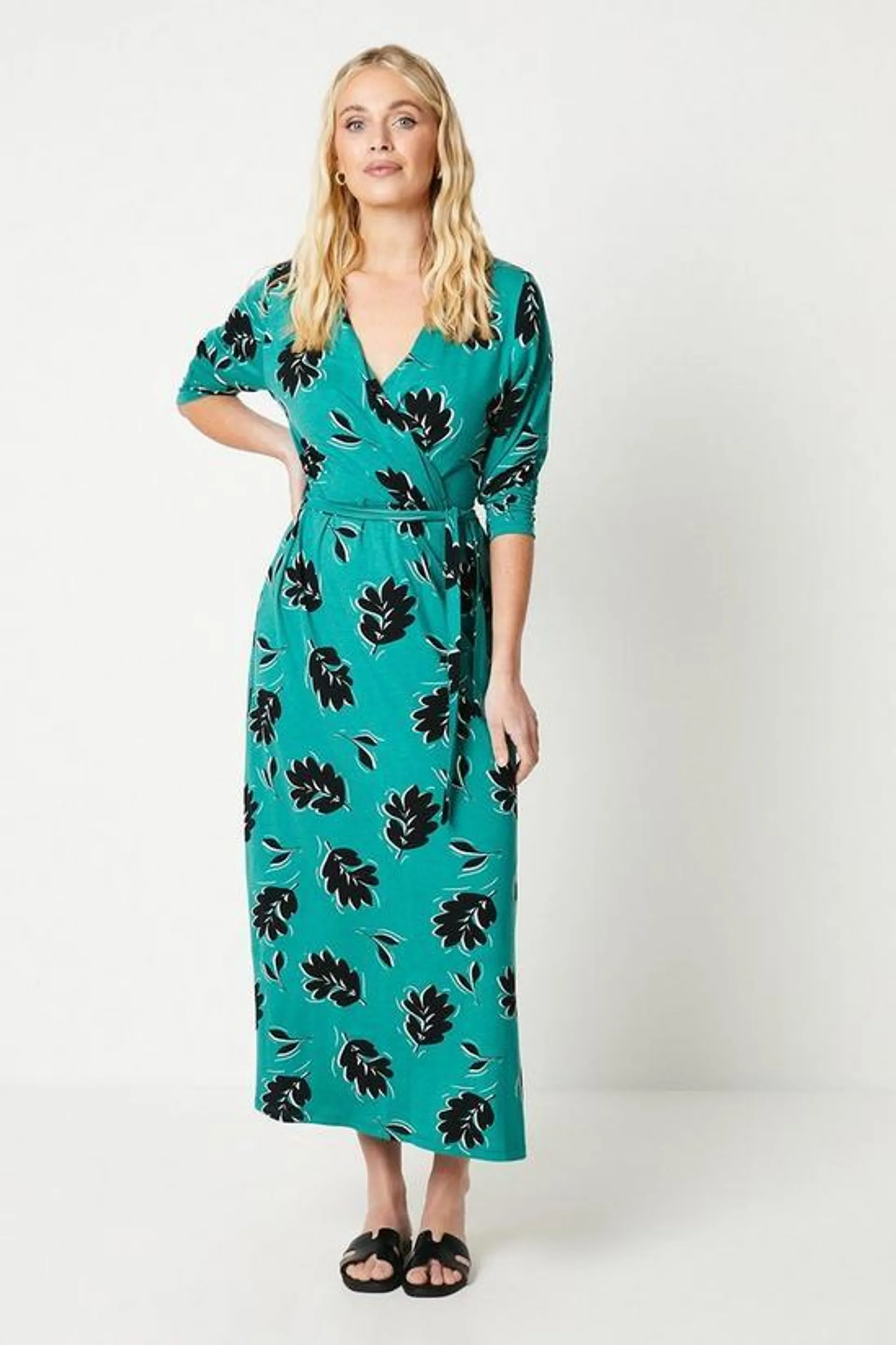 Petite Jersey Belted Wrap Midi Dress