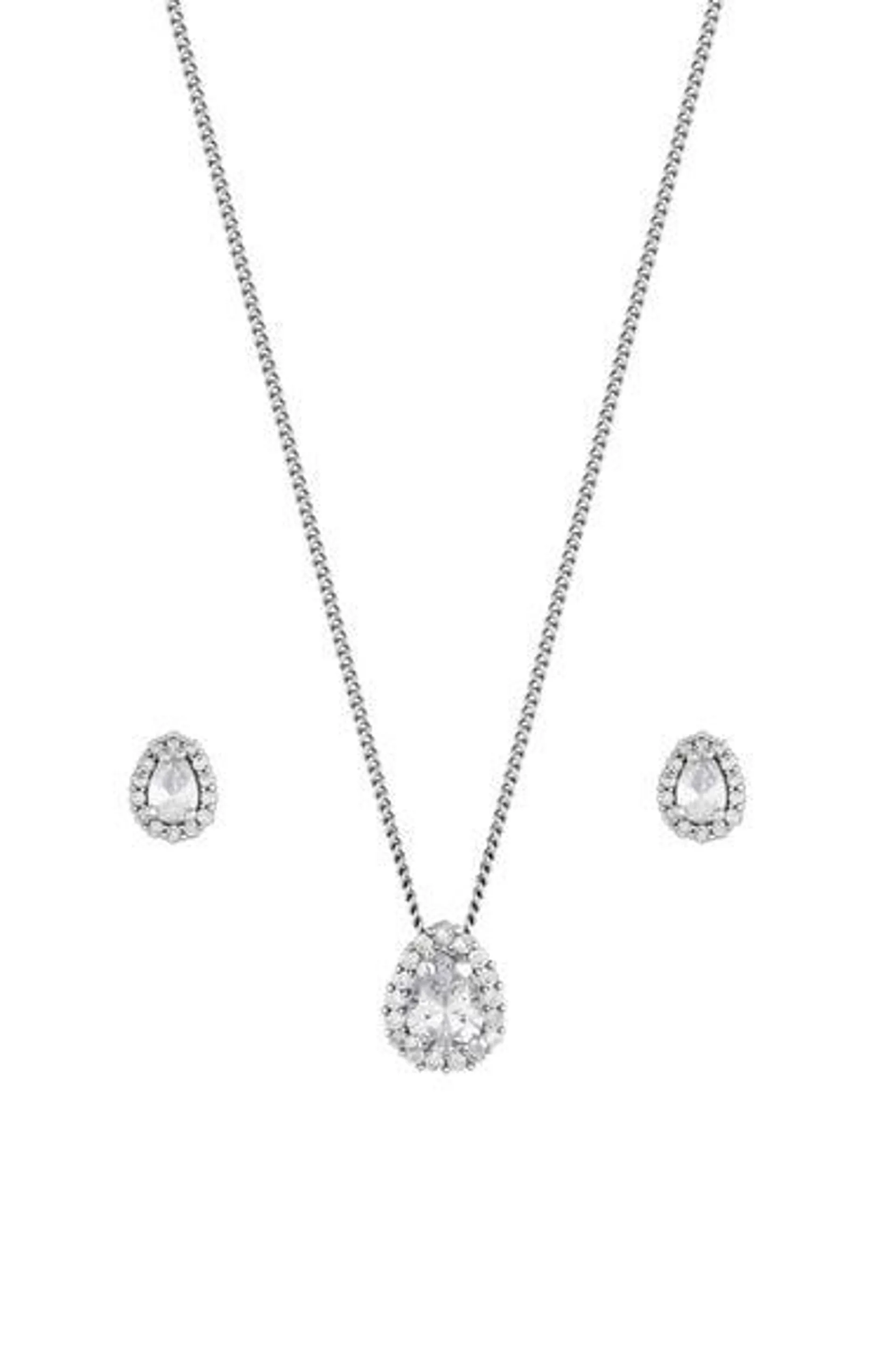 Jon Richard Rhodium Plated Cubic Zirconia Pear Stone Set - Gift Boxed