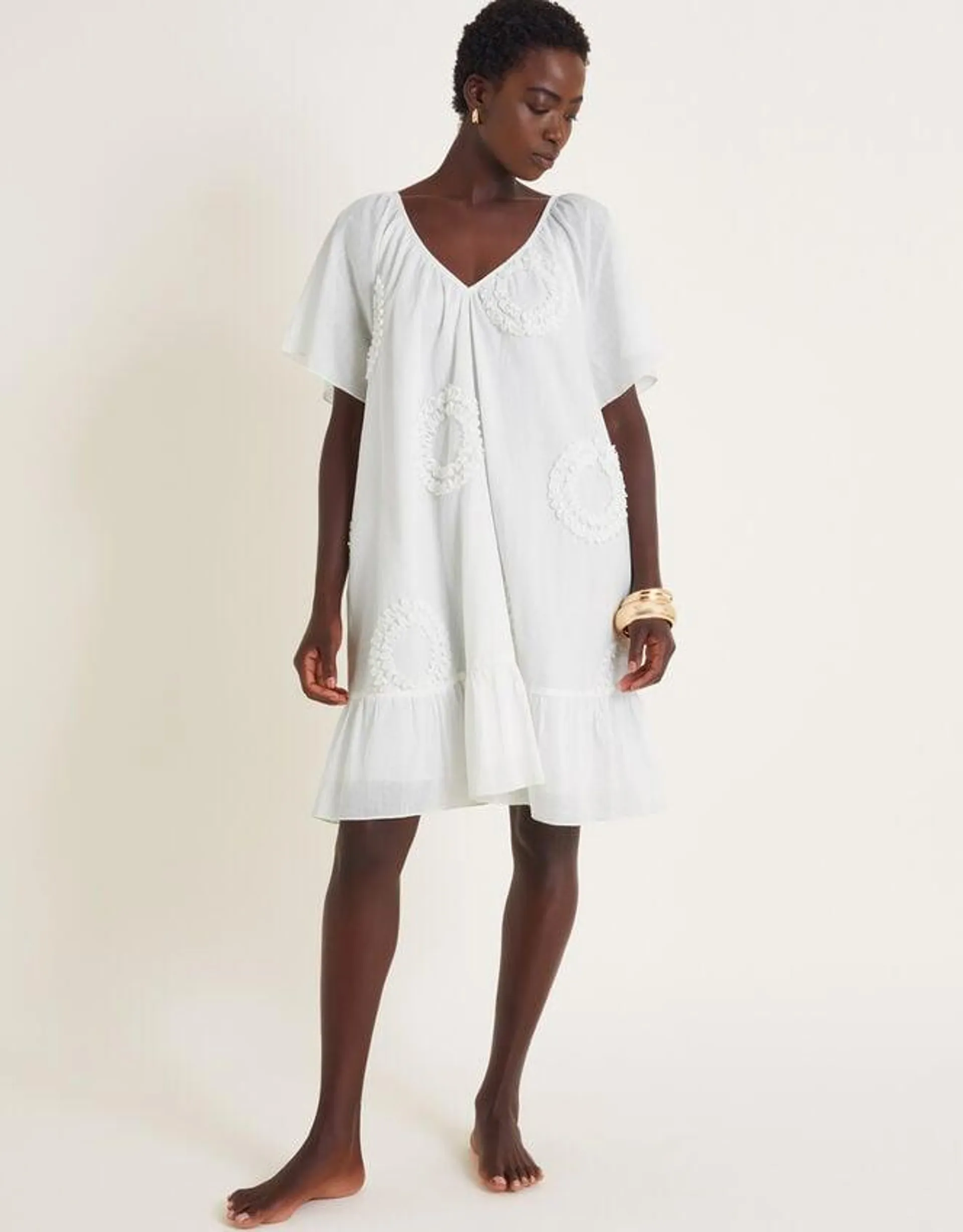 Cynthia Embroidered Short Sleeve Mini Dress White