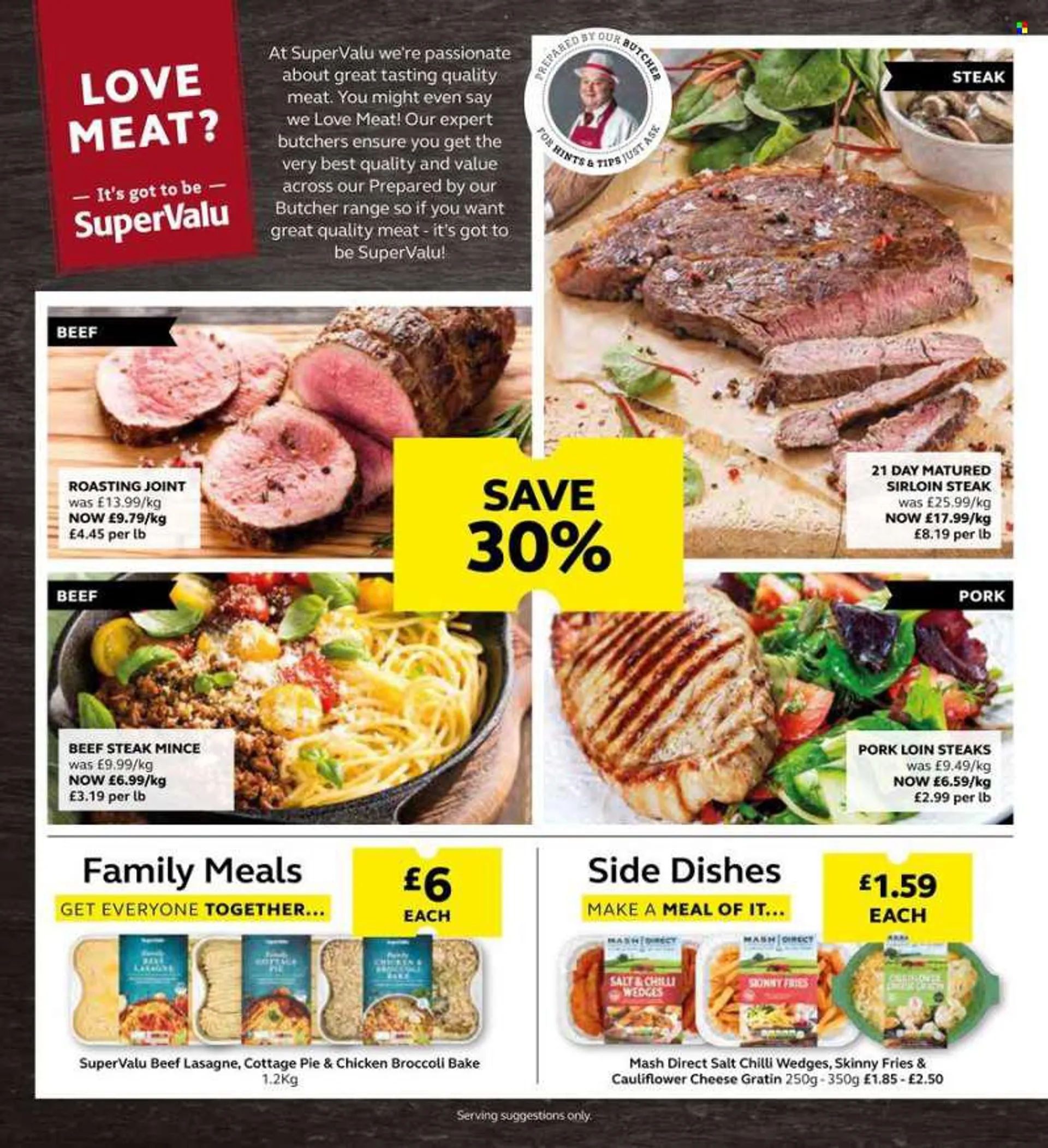 SuperValu offer  - 15.8.2022 - 3.9.2022 - Sales products - broccoli, cauliflower, beef meat, beef sirloin, beef steak, steak, sirloin steak, pork loin, pork meat, pie, lasagna meal, cheese, potato fries. Page 2.
