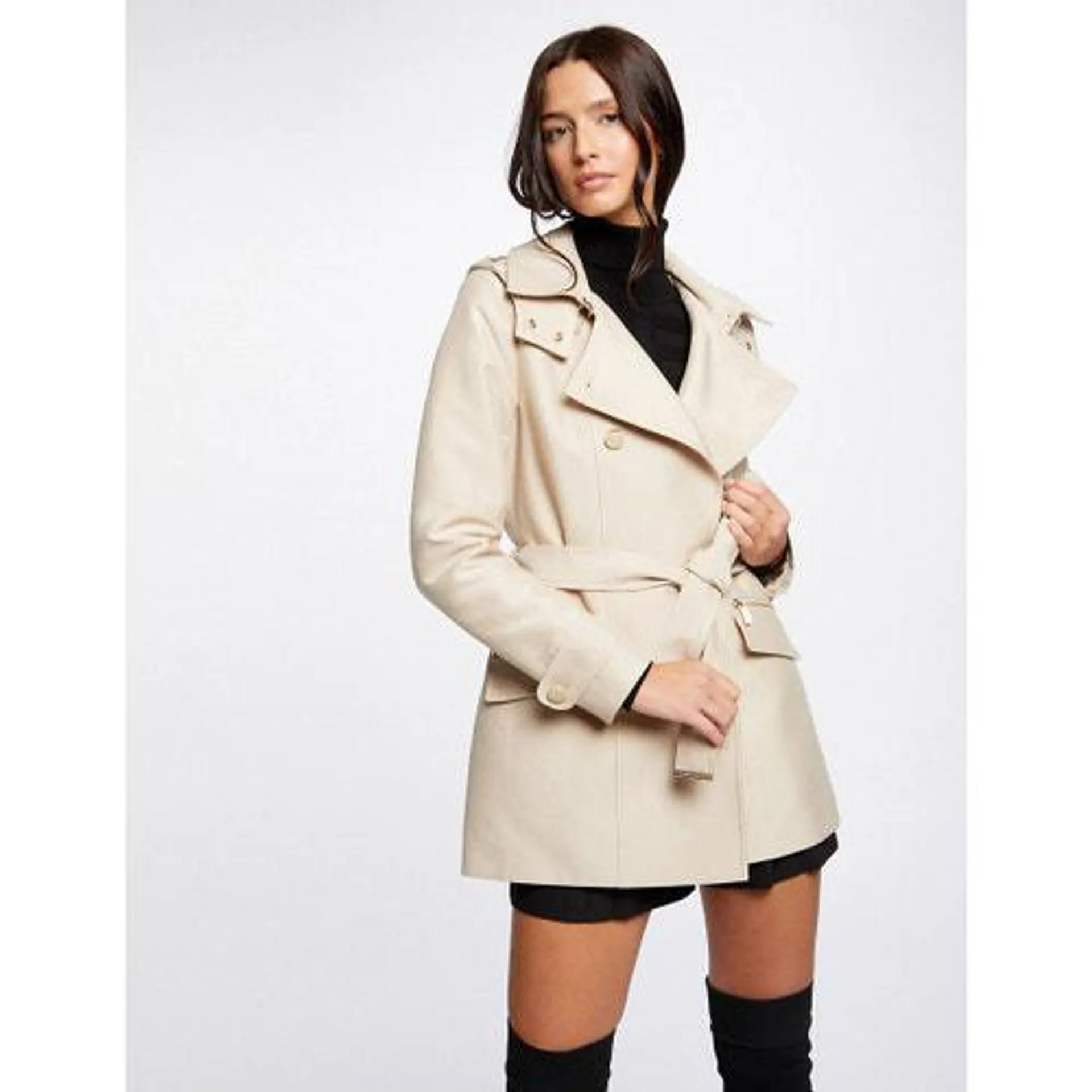 Mid-Length Trench Coat with Hood