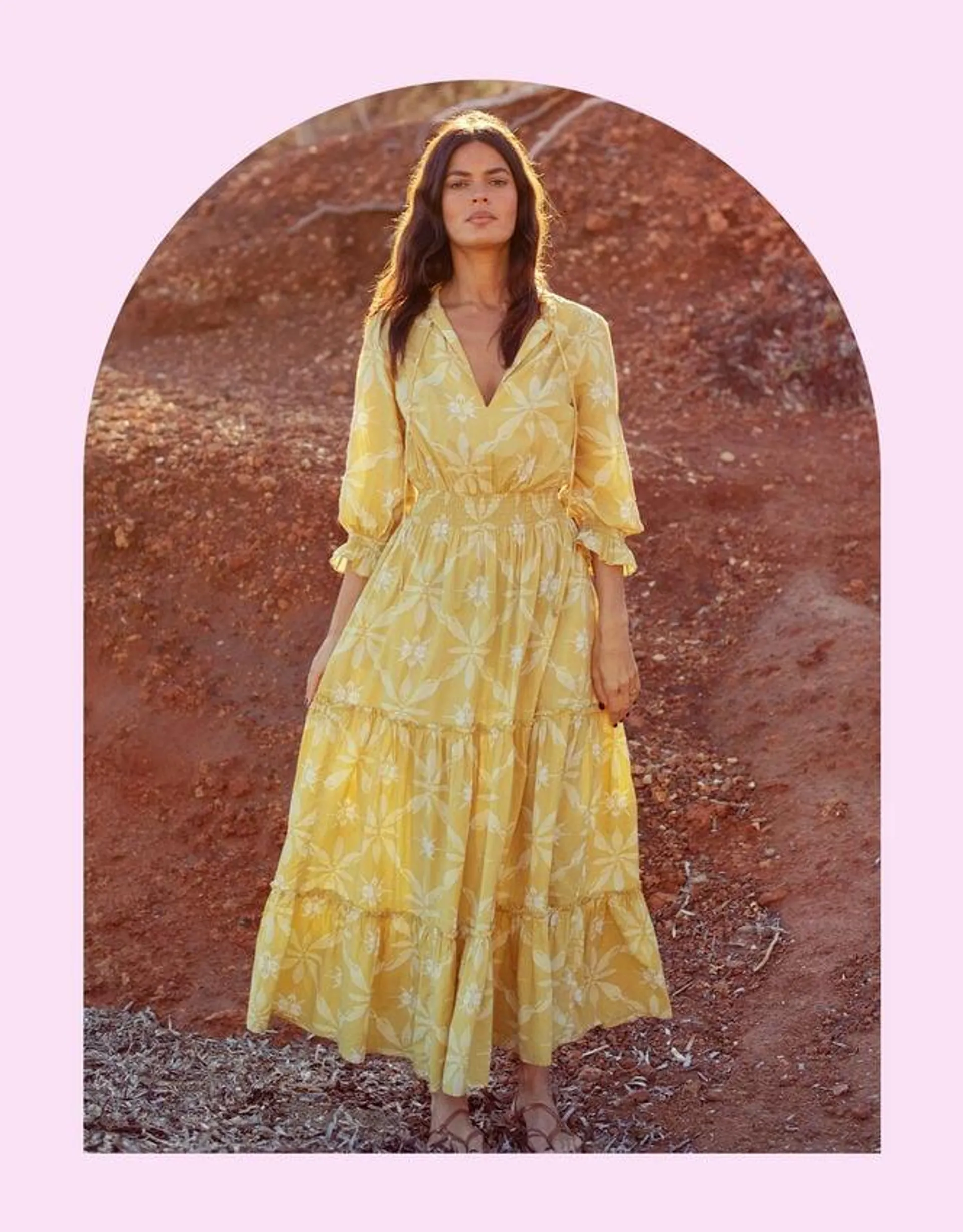 La Galeria Elefante Print Dress Yellow