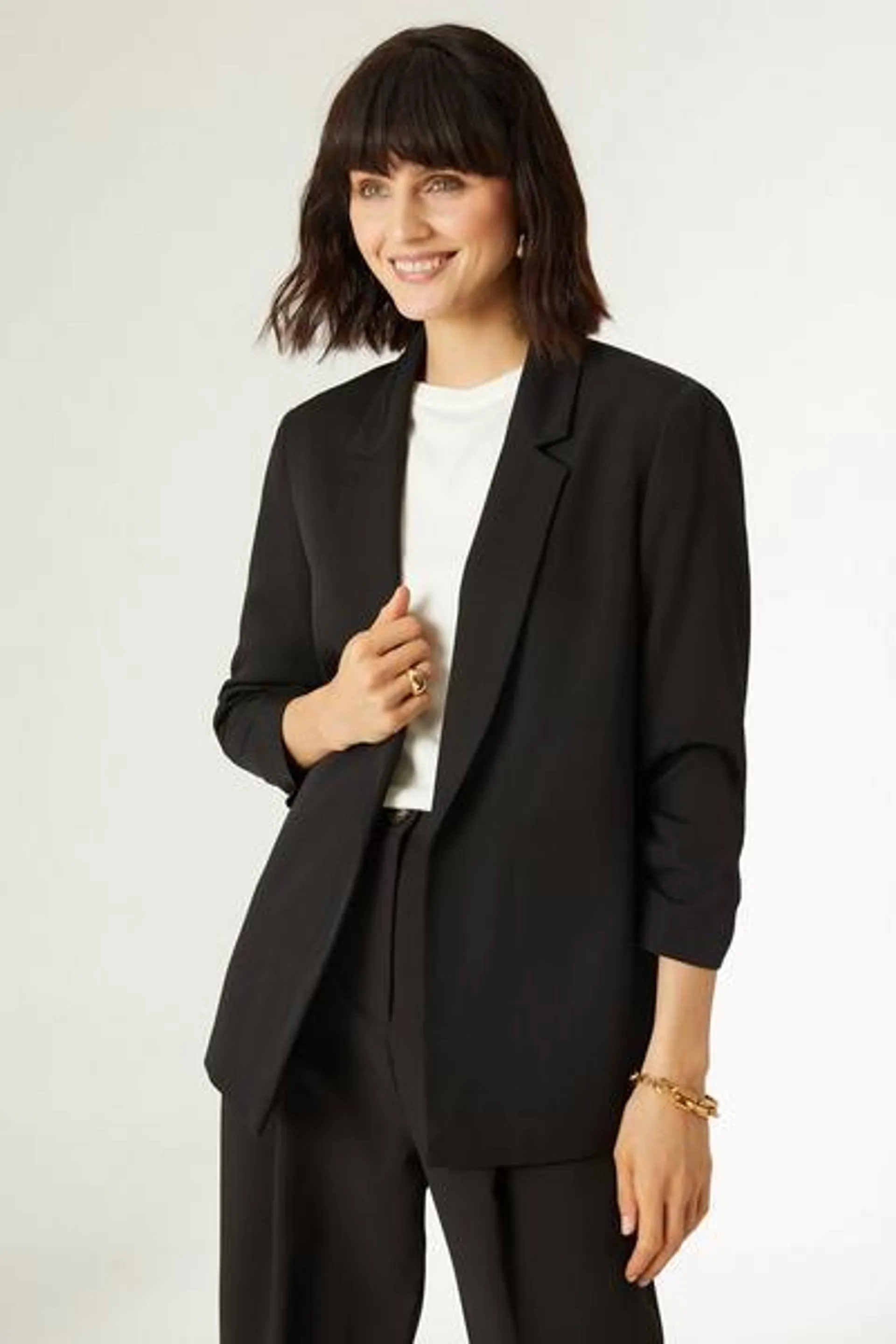 Edge To Edge Ruched Sleeve Tailored Blazer
