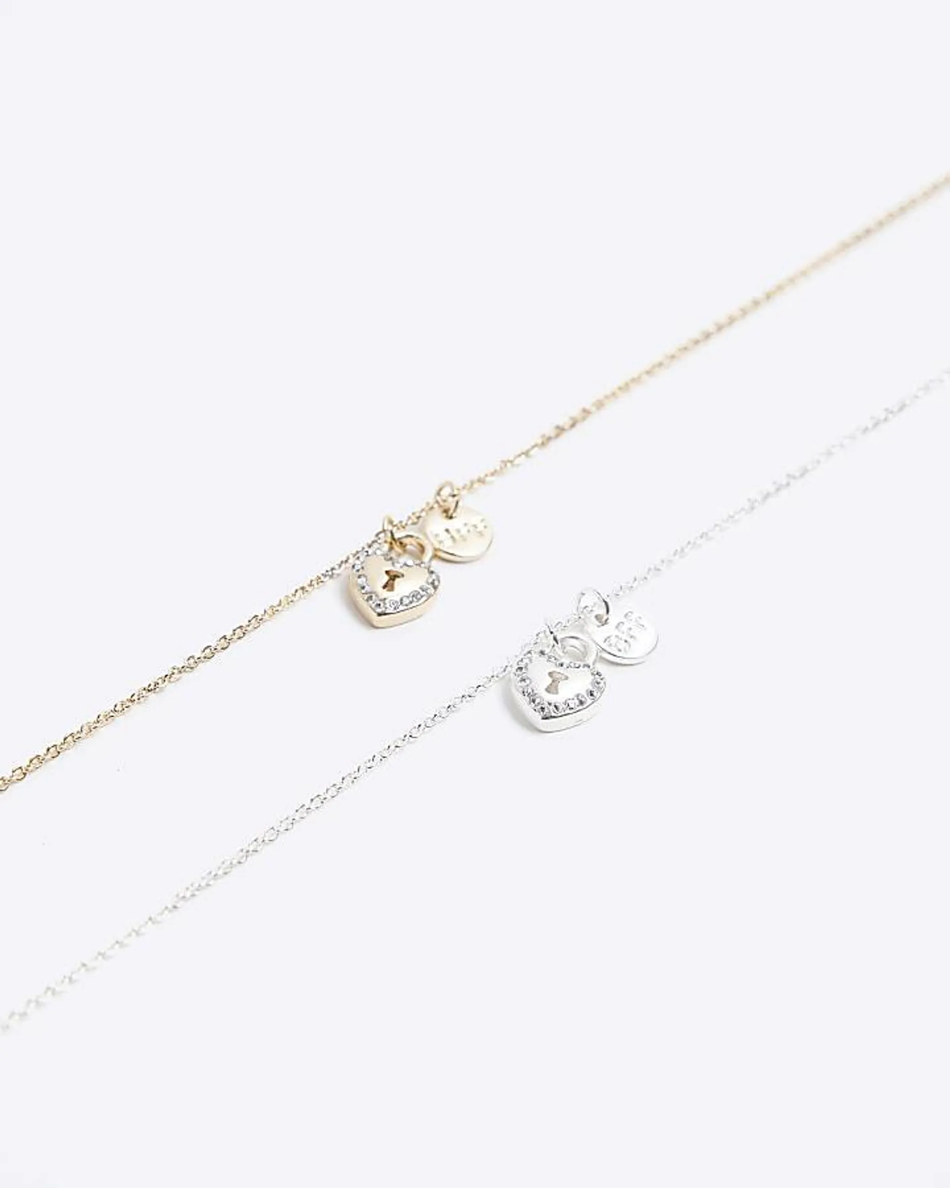 Girls gold BFF heart lock necklace 2 pack