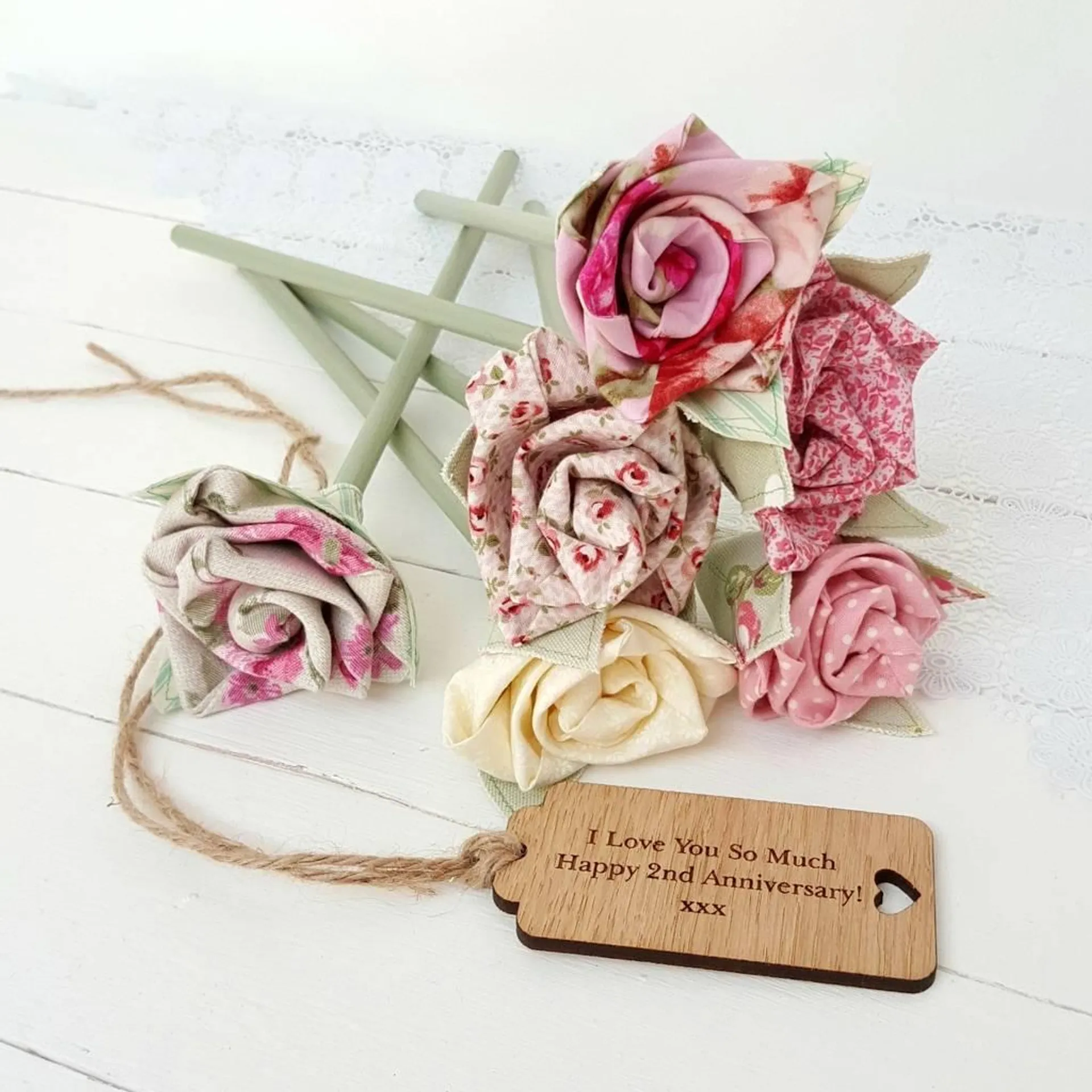 Handmade Cotton Anniversary Flowers Engraved Tag Option