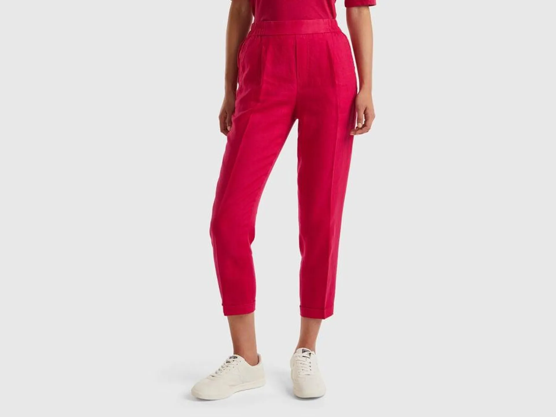 Regular fit pure linen trousers