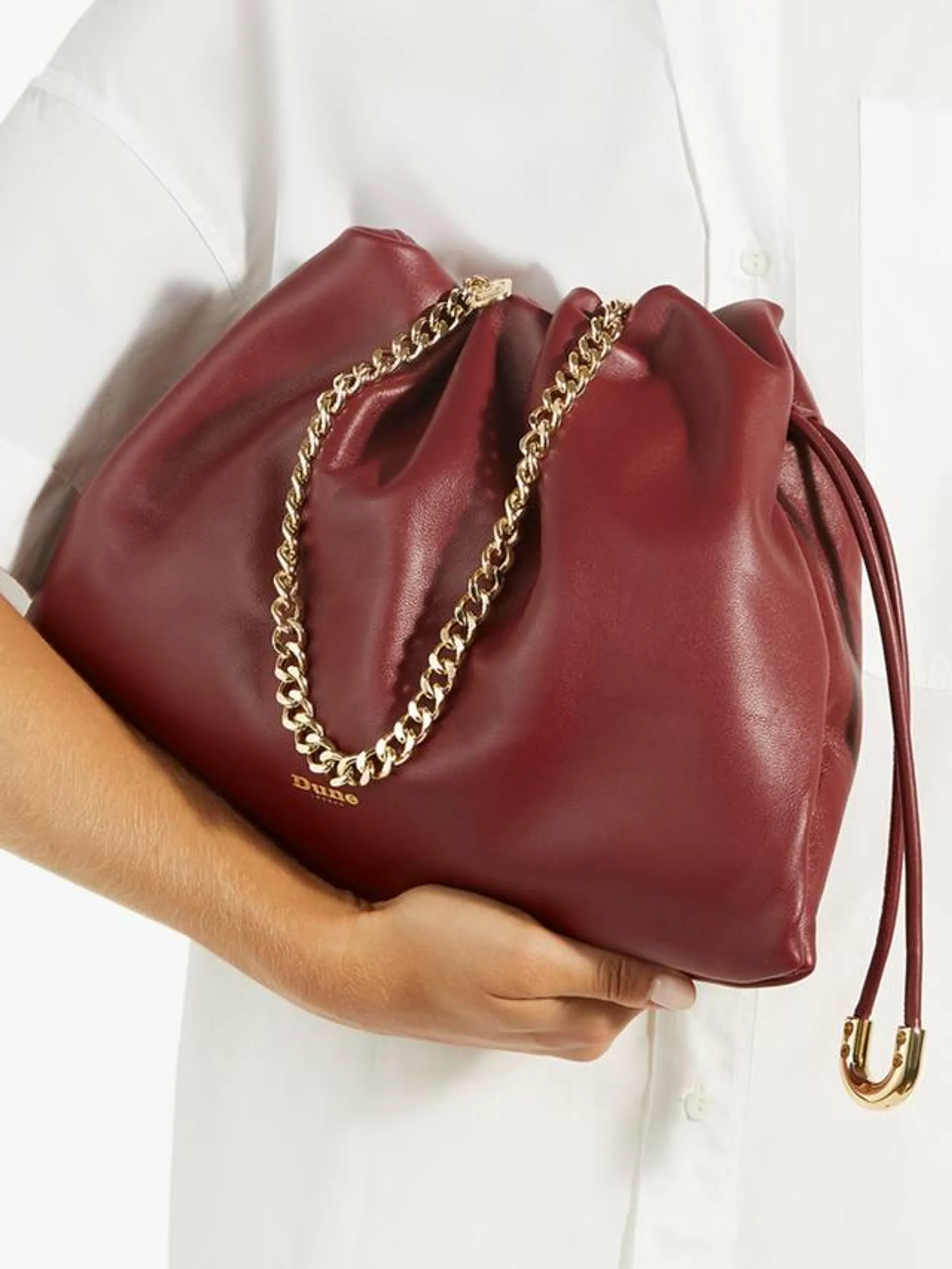 Primrose L Leather Drawstring Bag, Dark Red