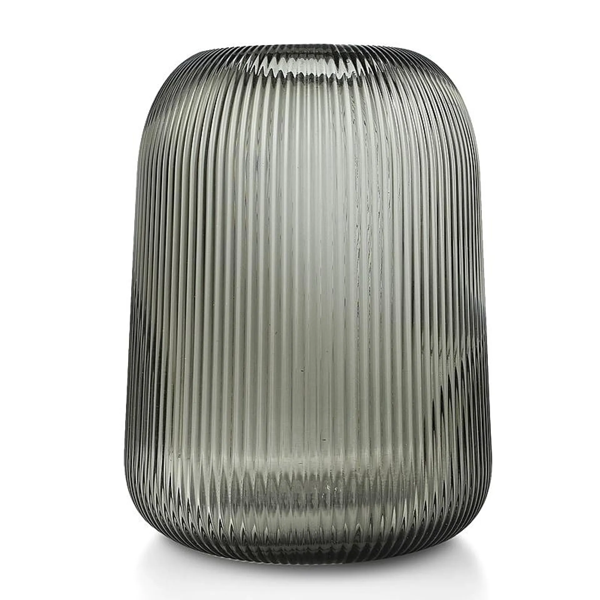 Berkeley Smoke Glass Ribbed Flower Vase Art Deco