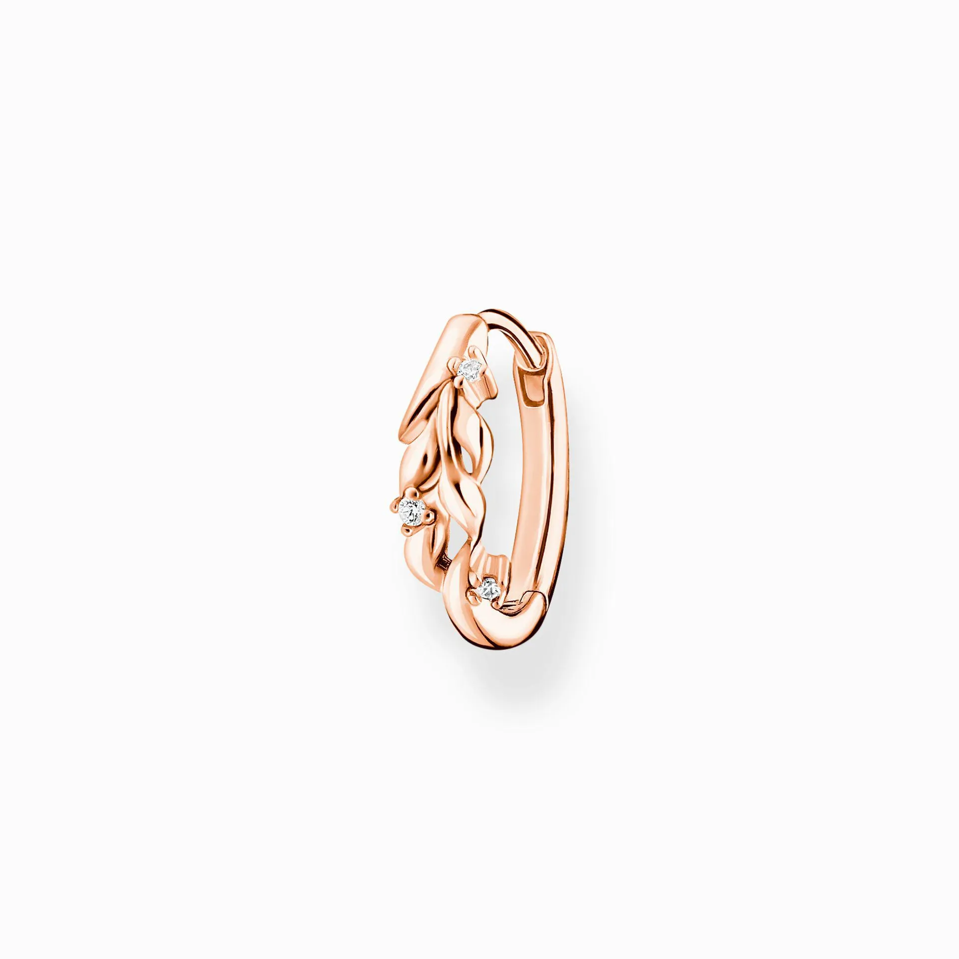 Single hoop earring leaves with white stones rosegold