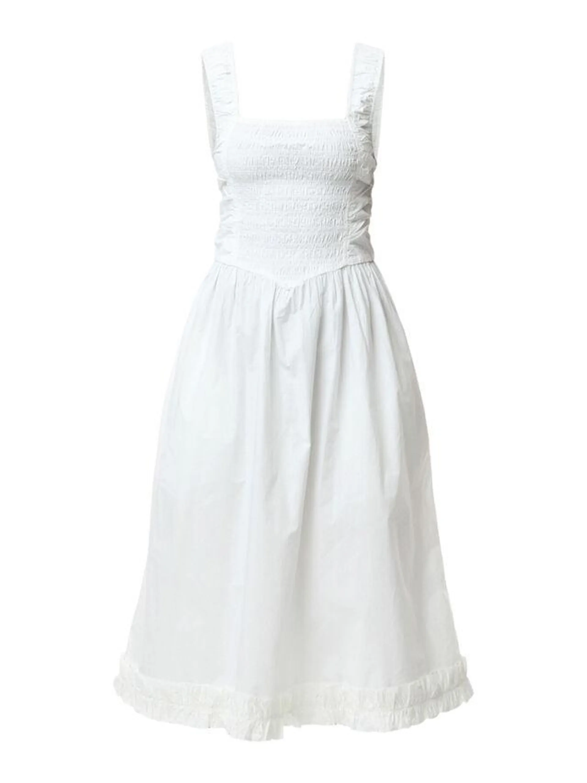 Cotton Poplin Midi Strap Smock Dress