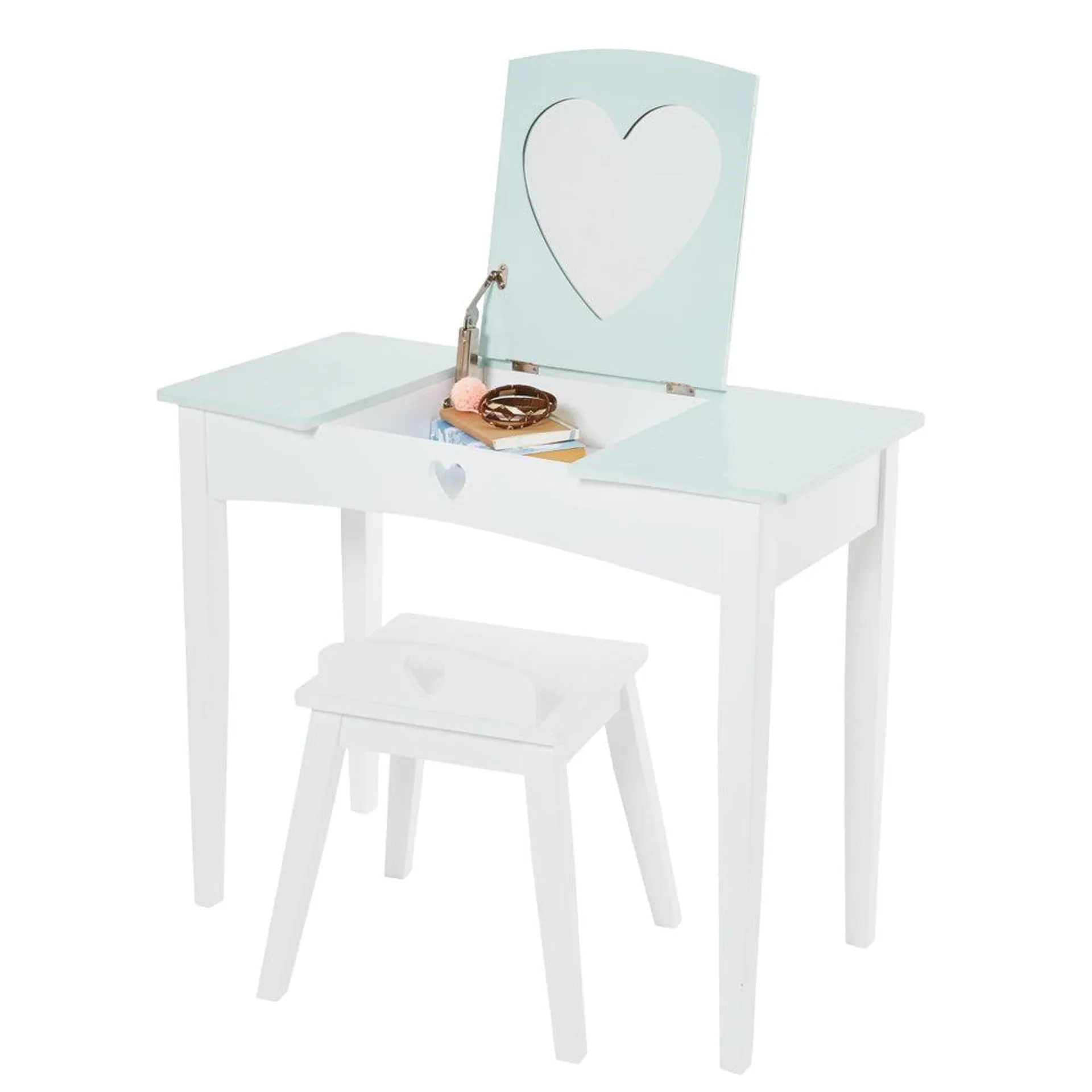 Sweetheart Dressing Table & Stool Set, Aqua Polka Dot