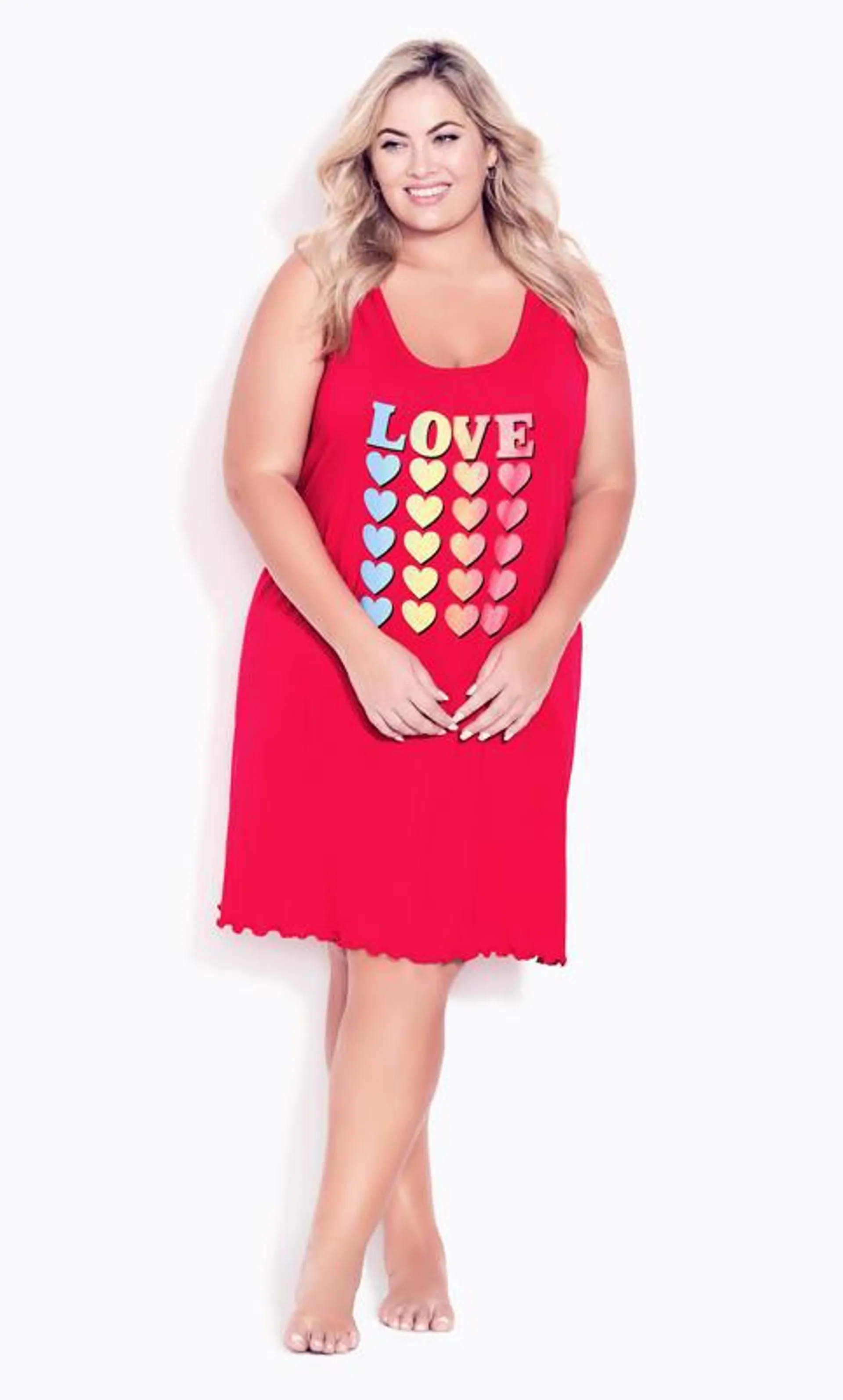 Avenue Hot Pink 'Love' Heart Print Nightdress