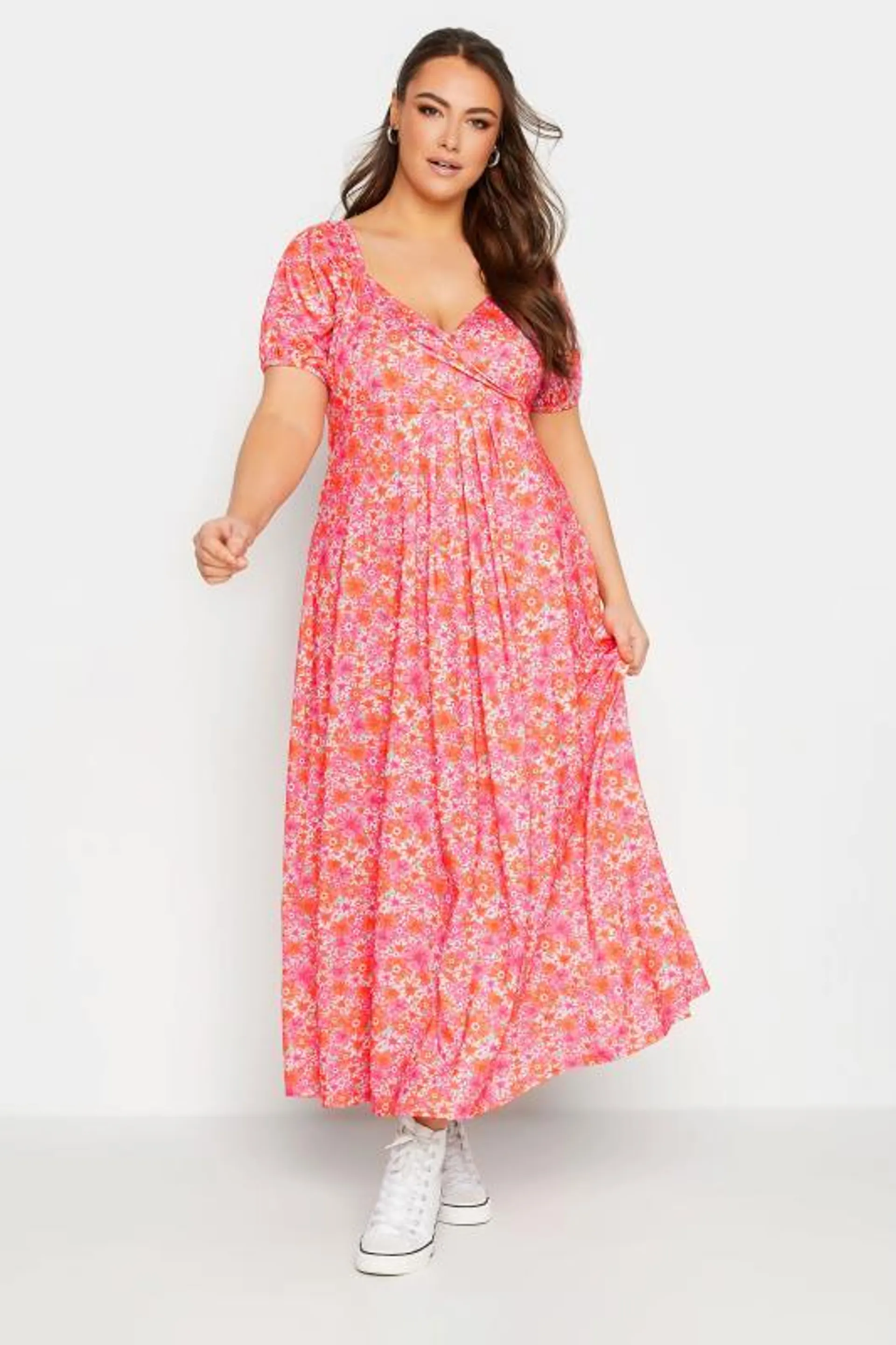 LIMITED COLLECTION Curve Pink Floral Wrap Maxi Dress