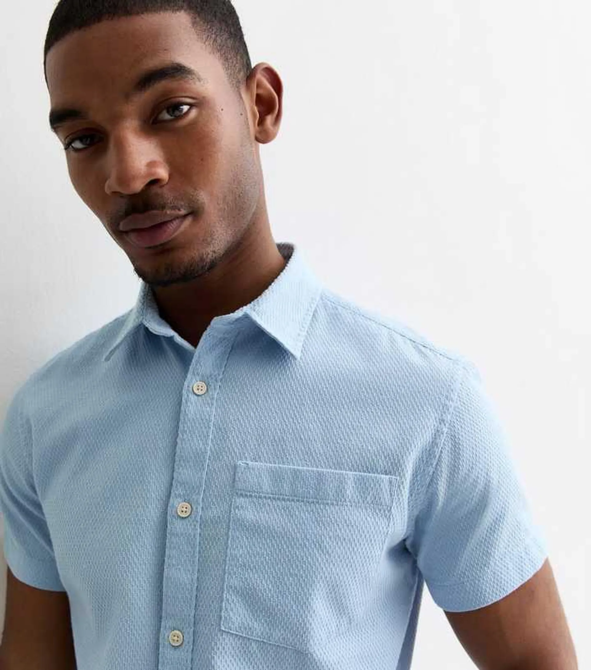 Jack & Jones Blue Textured Short Sleeve Shirt