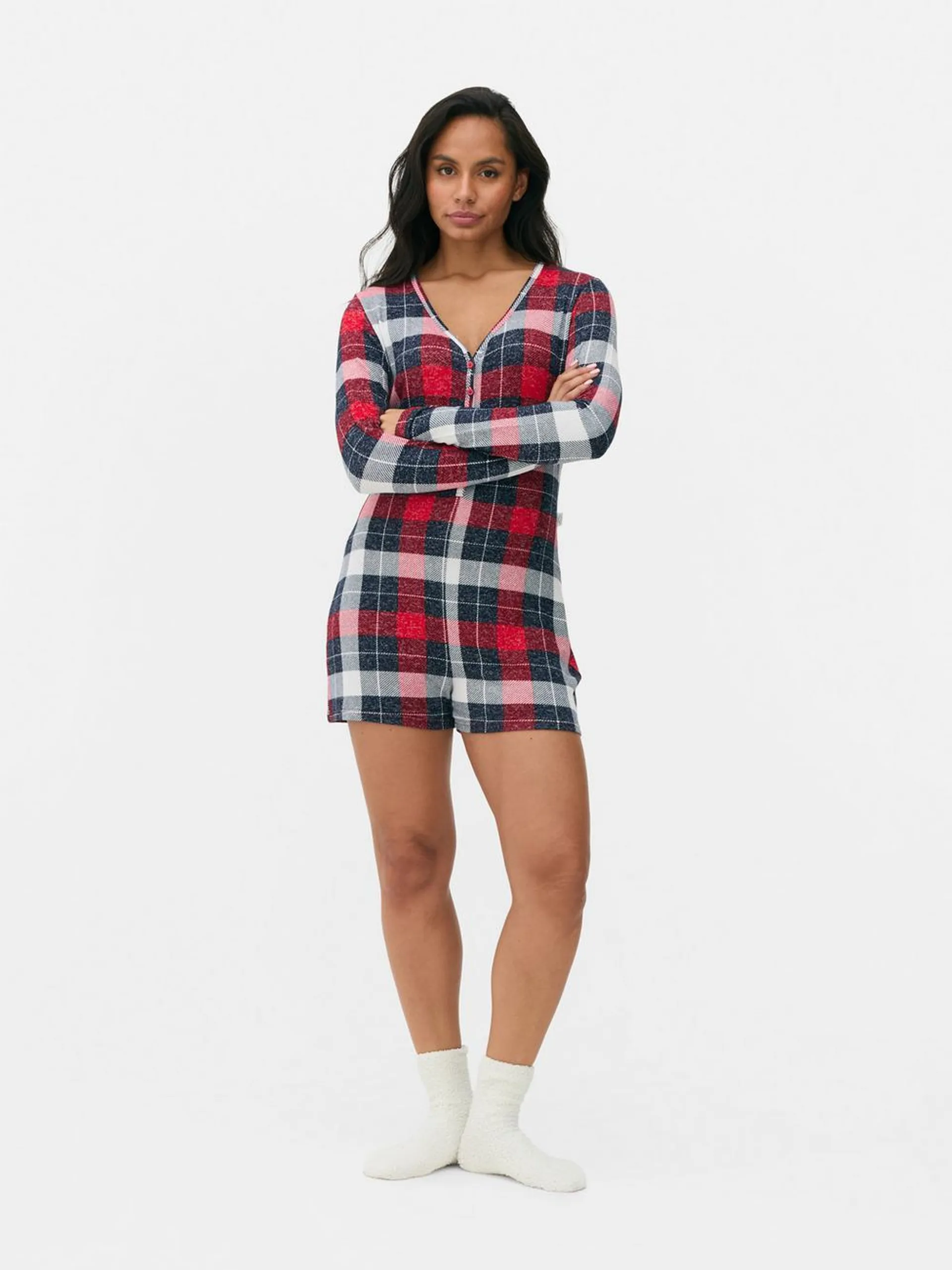 Check Pattern Pyjama Romper