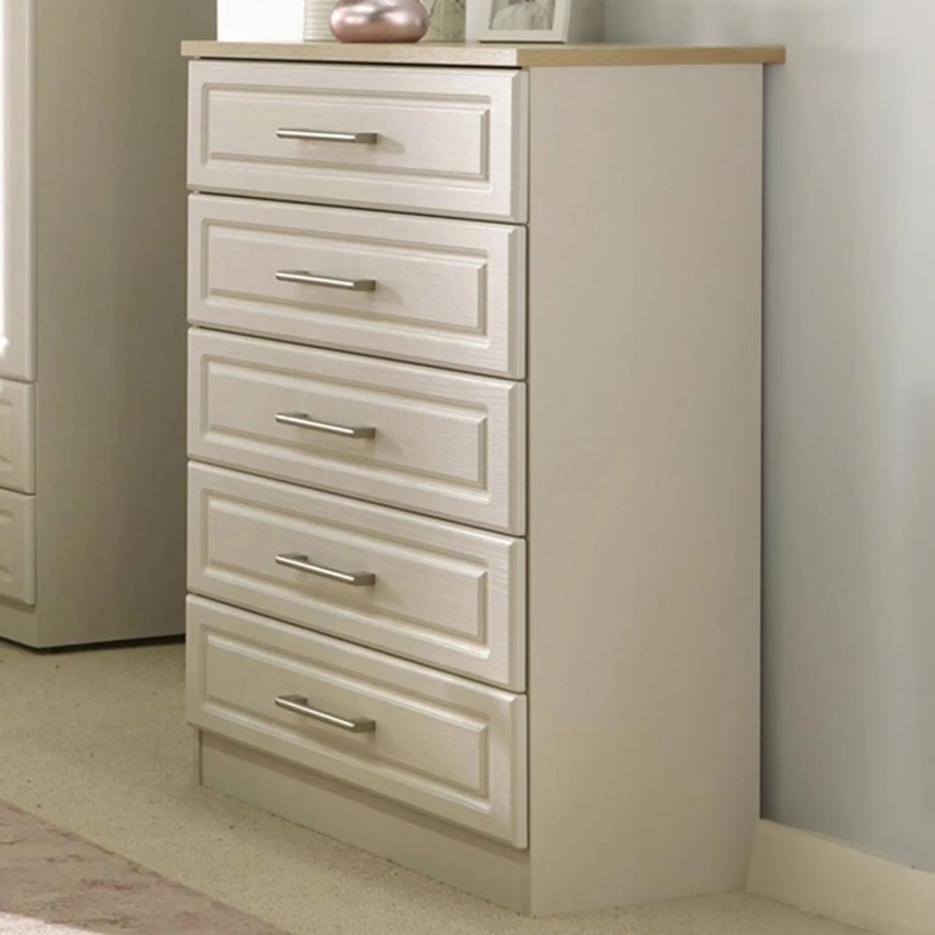 Crowndale Kent Ready Assembled 5 Drawer Kashmir Ash and Modern Oak Chest of Drawers