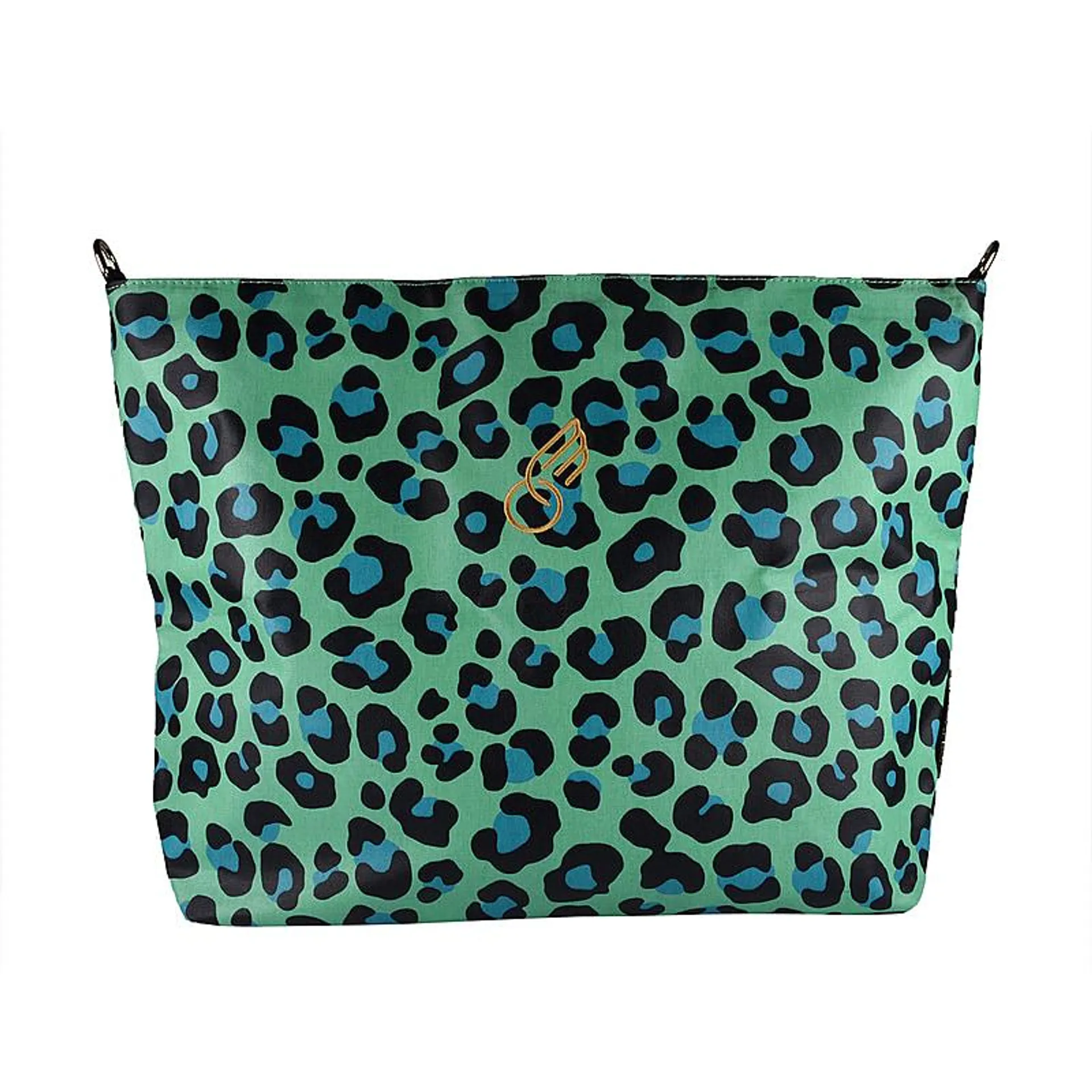 Tiggy & BO Leopard Pattern Tote Bag with Zipper Closure and Detachable Shoulder Strap - Mint & Black