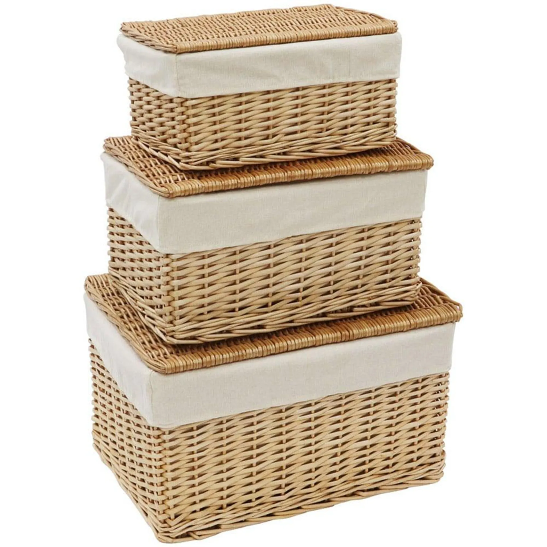 JVL 3 Piece Acacia Honey Rectangular Willow Storage Hampers with Lid