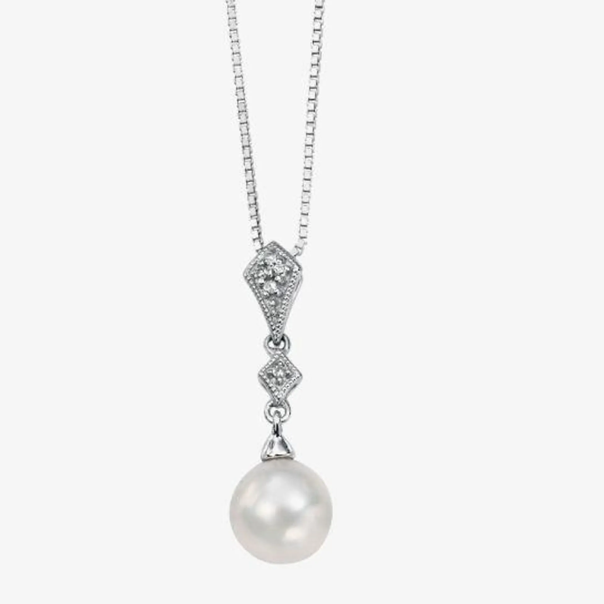 9ct White Gold Diamond Freshwater Pearl Pendant GP785W GN151