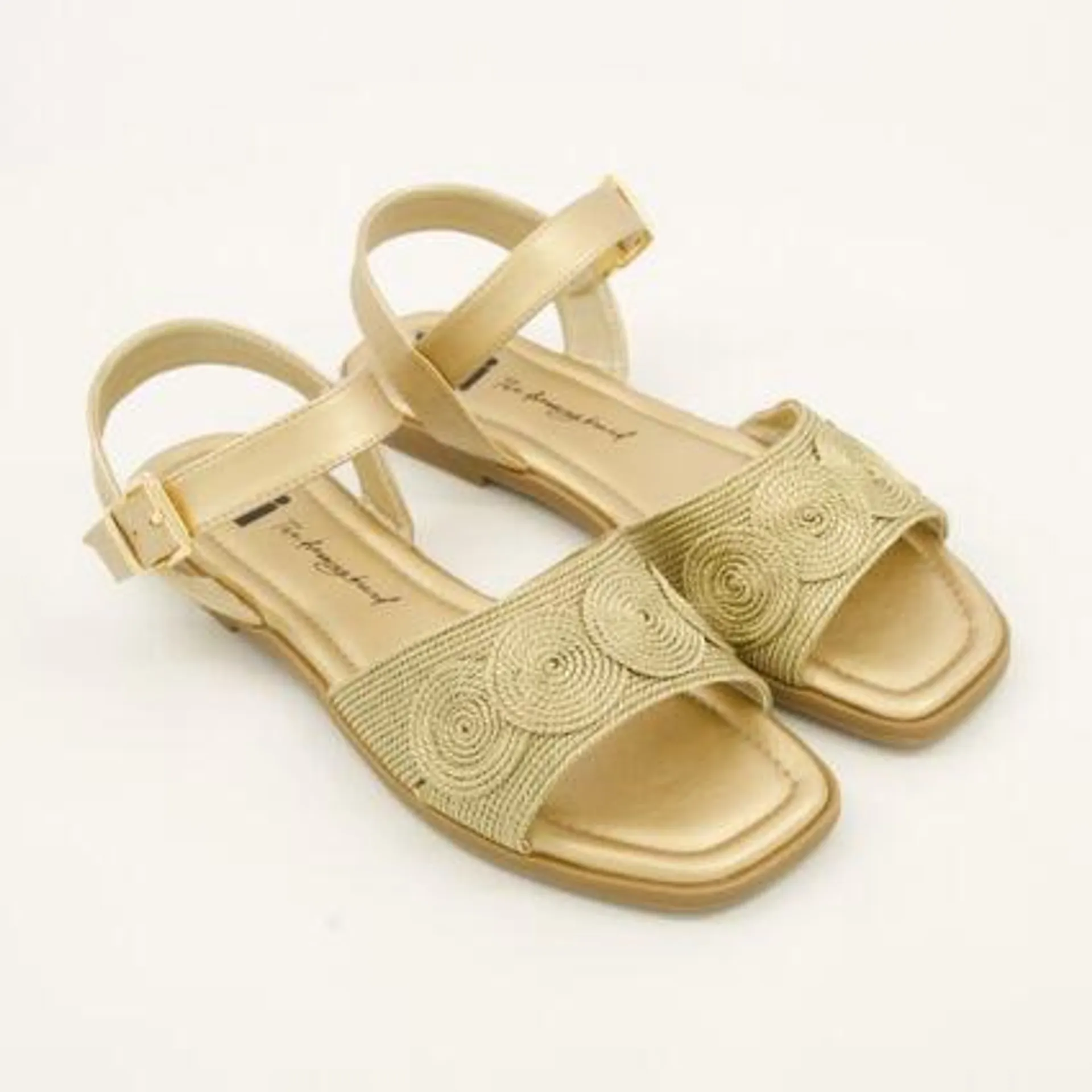 Gold Tone Circles Flat Sandals