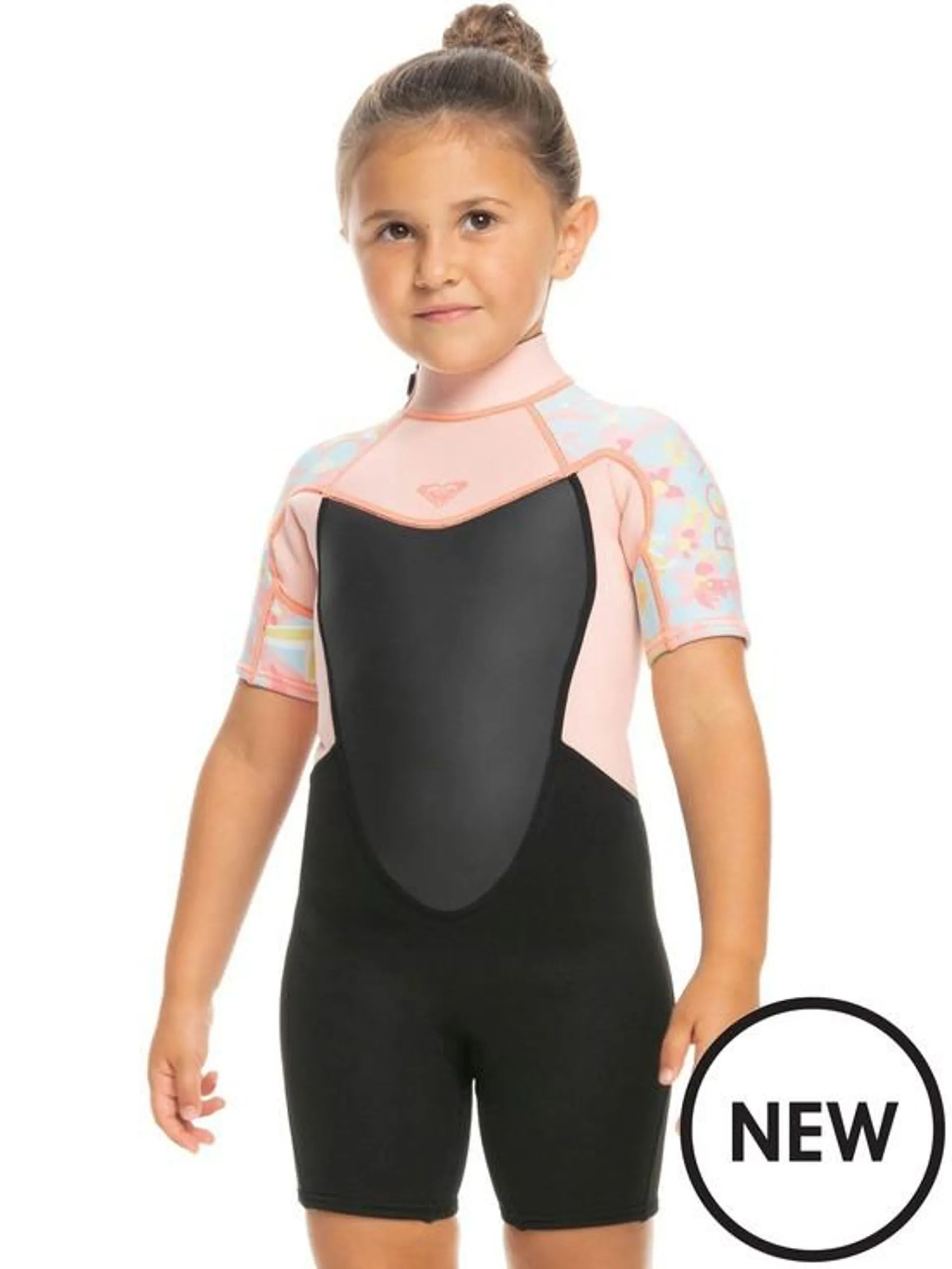 Young Girls 2/2mm Prologue Back Zip Short Sleeve Spring Wetsuit - Orange Print