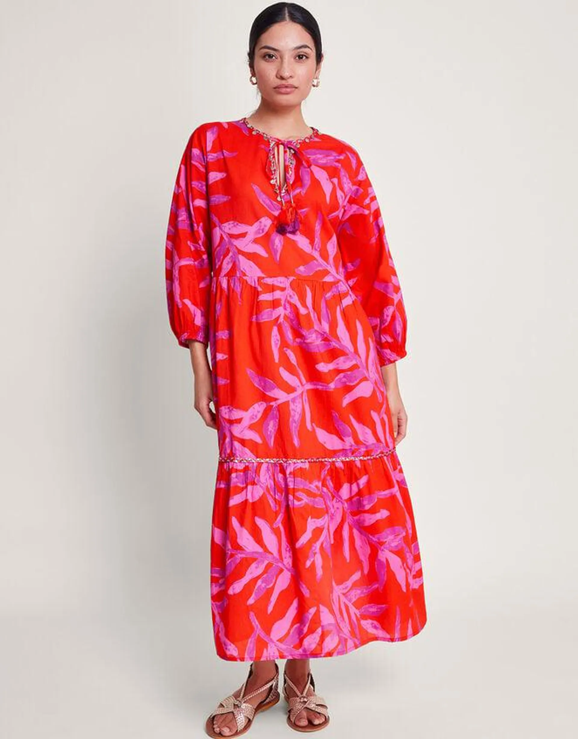 Arissa Palm Print Kaftan Red