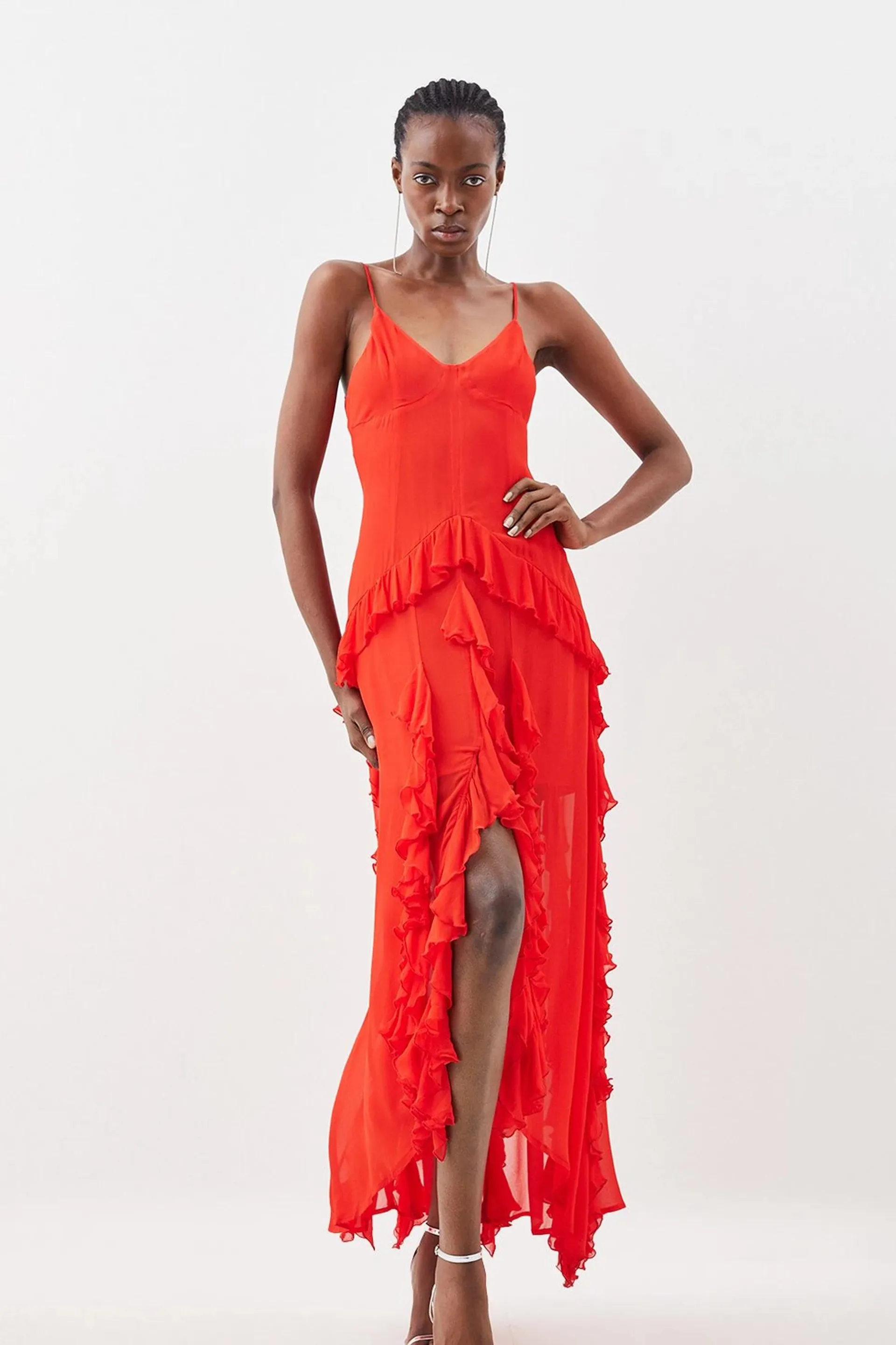 Viscose Strappy Ruffle Drama Maxi