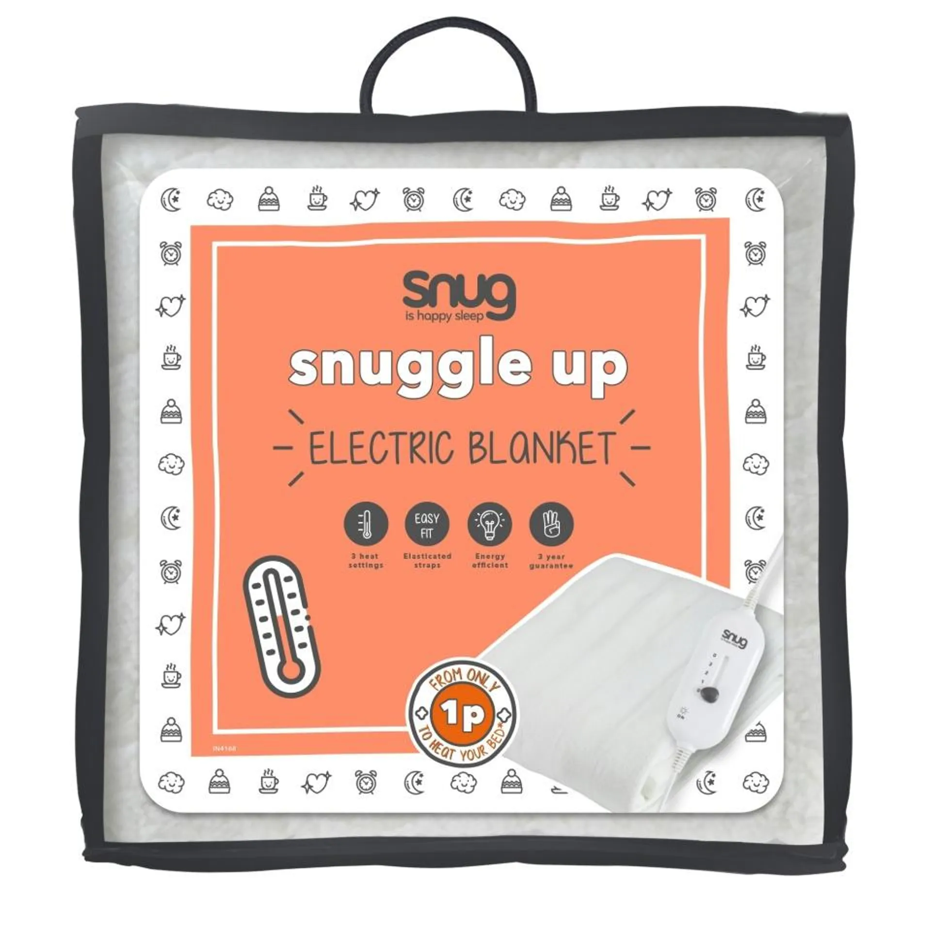 Snug Snuggle Up Electric Blanket, 3 Heat Settings, Overheat Protection, Easy Fit, Double