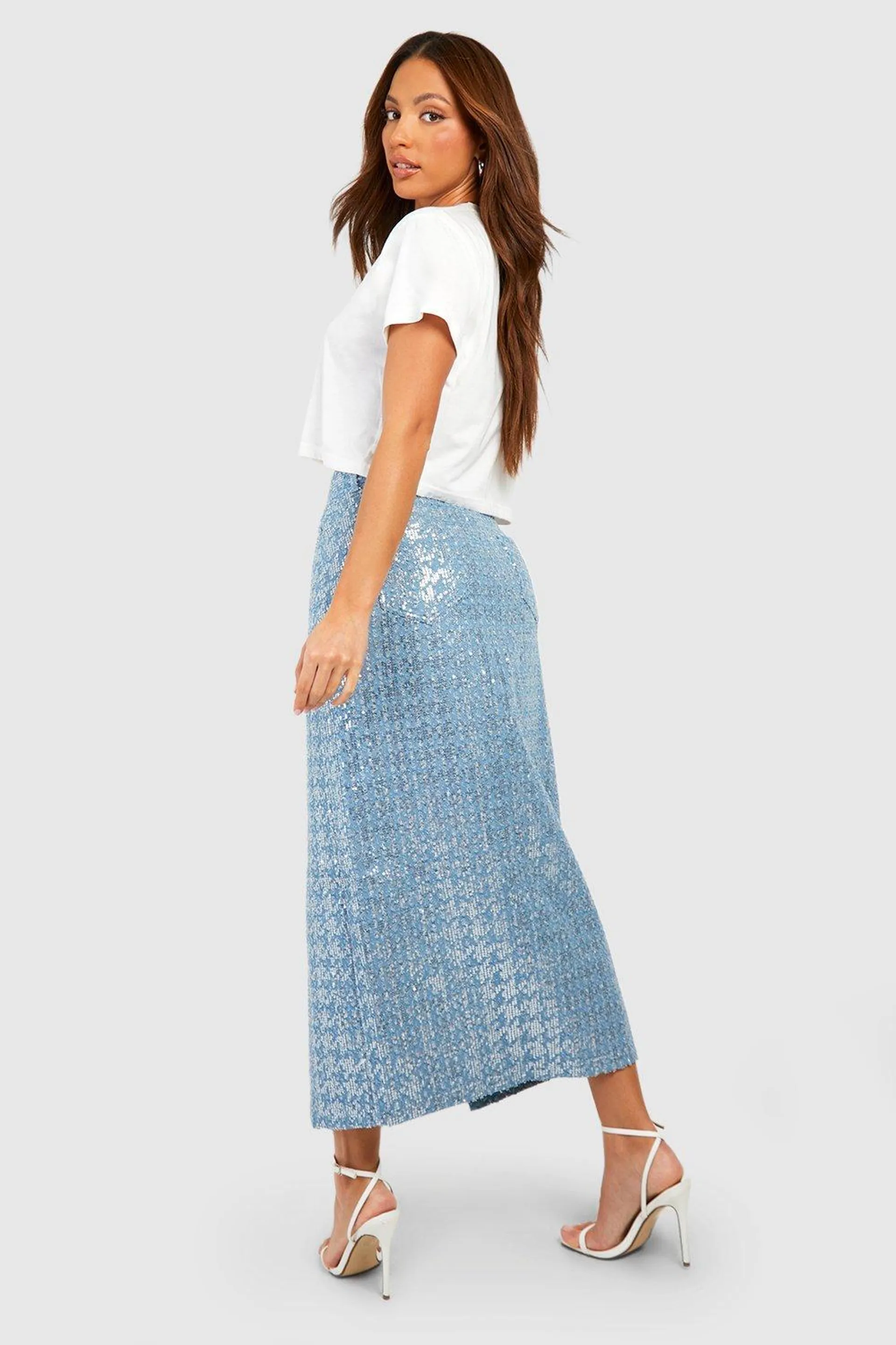 Tall Sequin Denim Midaxi Skirt