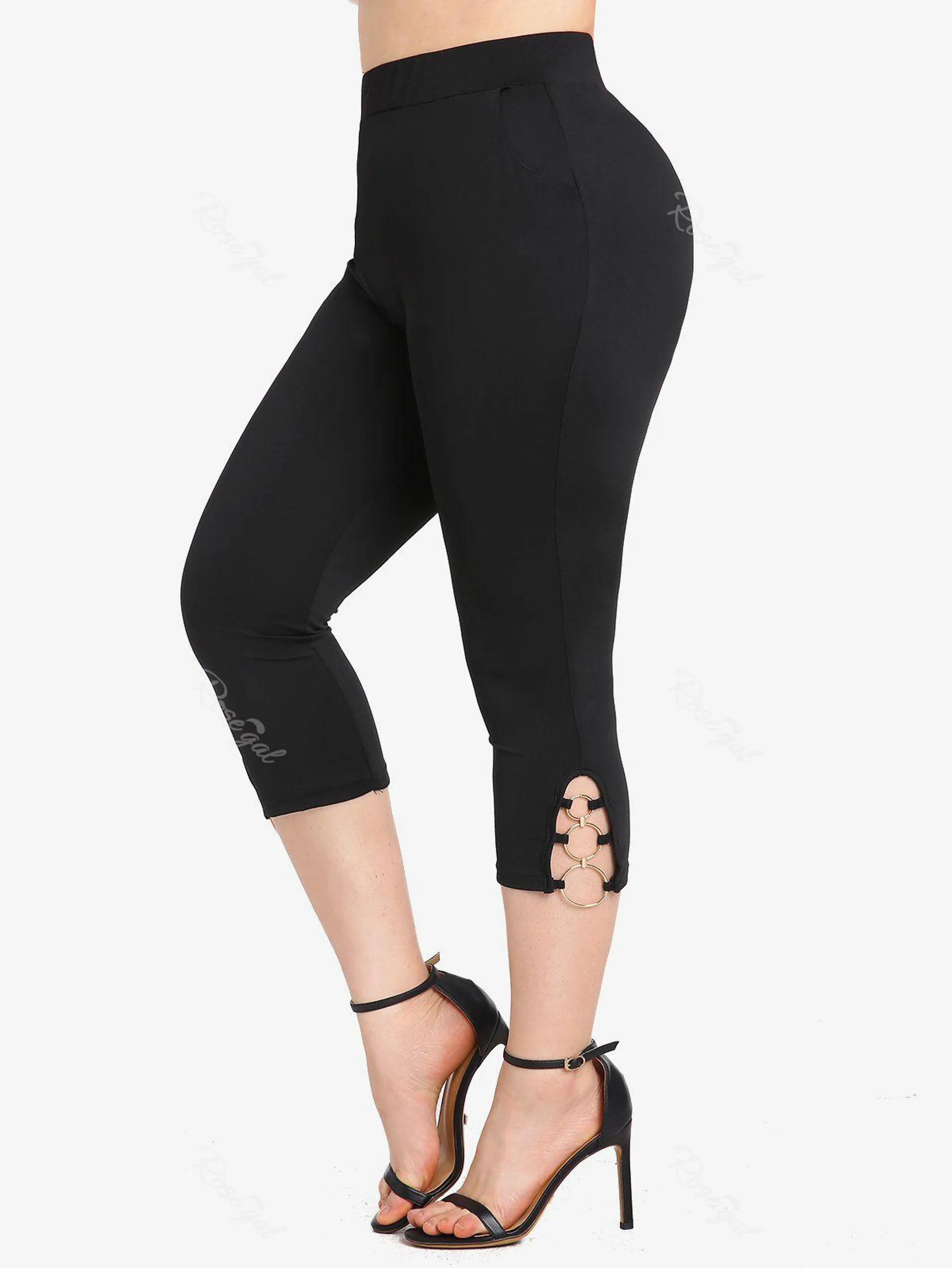 Plus Size O-rings Solid Capri Leggings with Pockets - M | Us 10