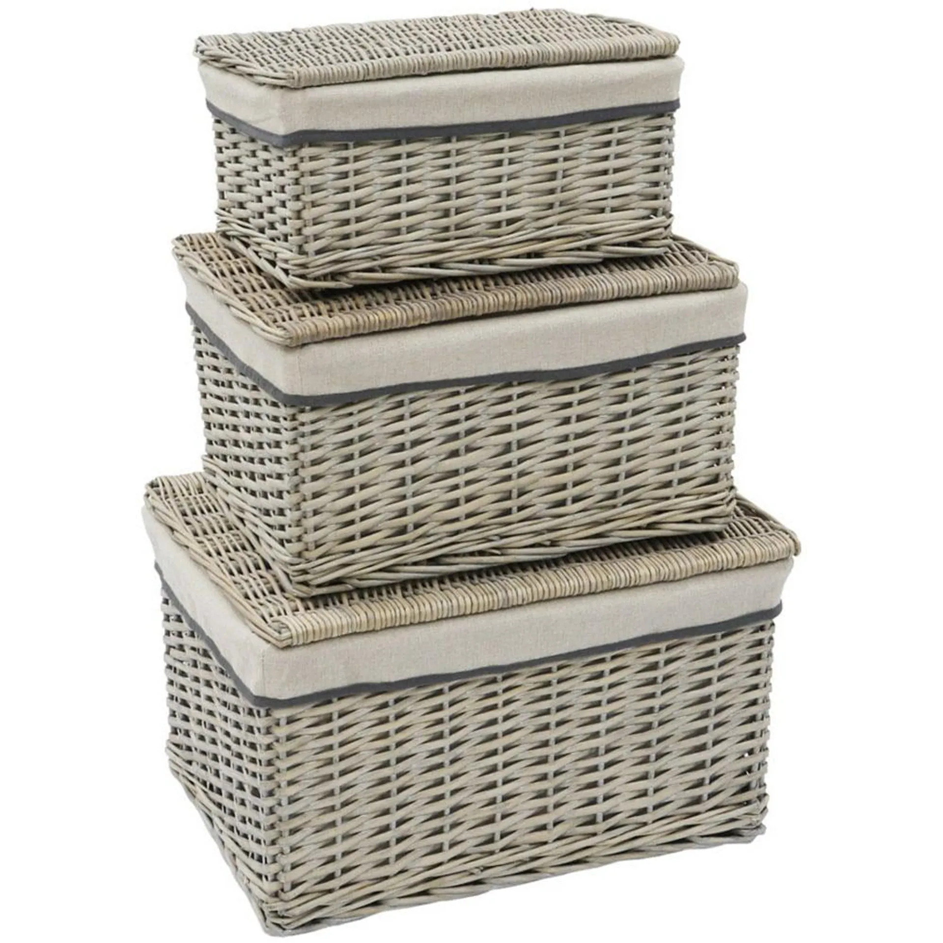 JVL 3 Piece Arianna Grey Rectangular Willow Hamper Basket Set