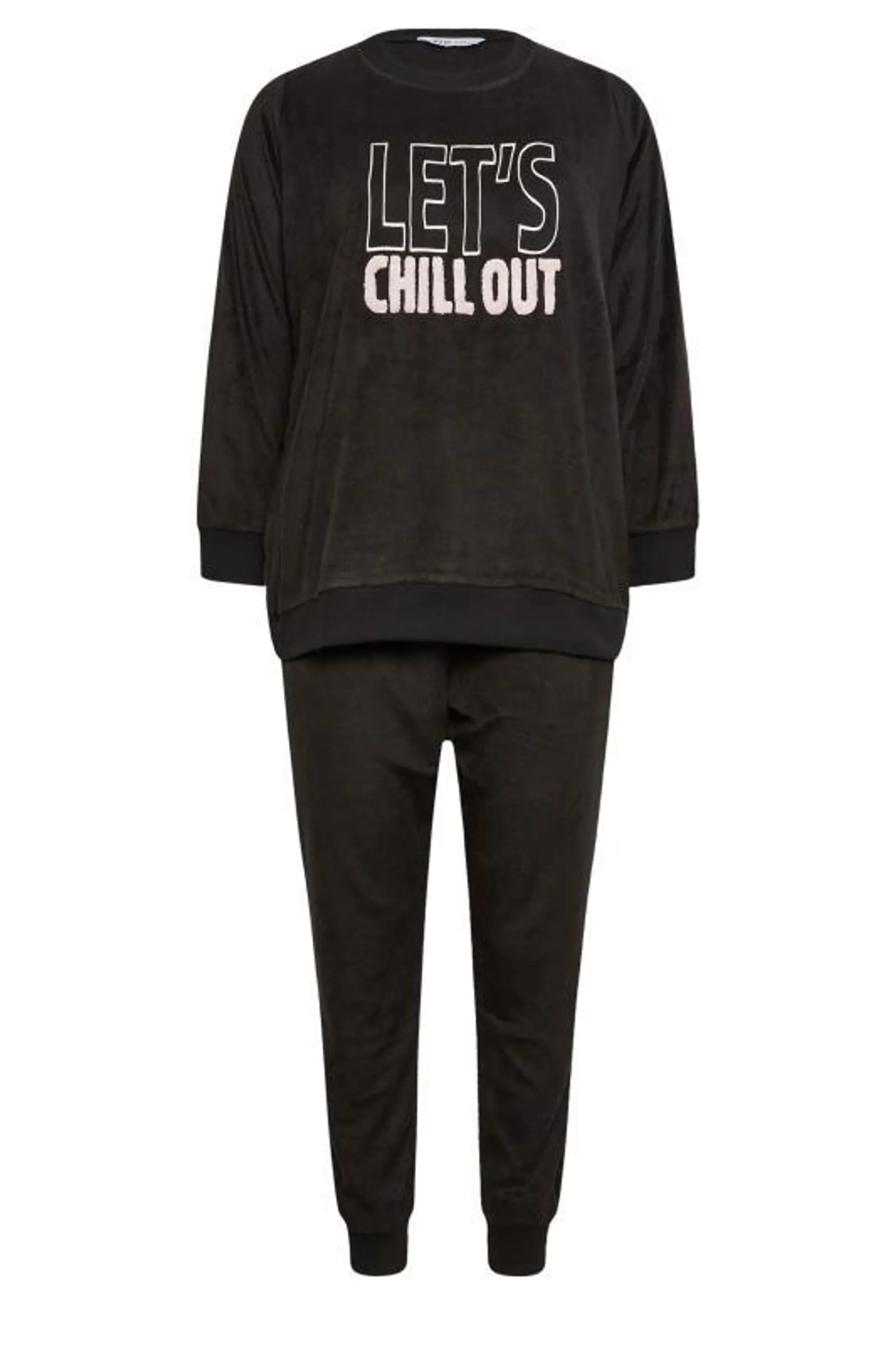 YOURS Curve Black 'Let's Chill' Fleece Lounge Set