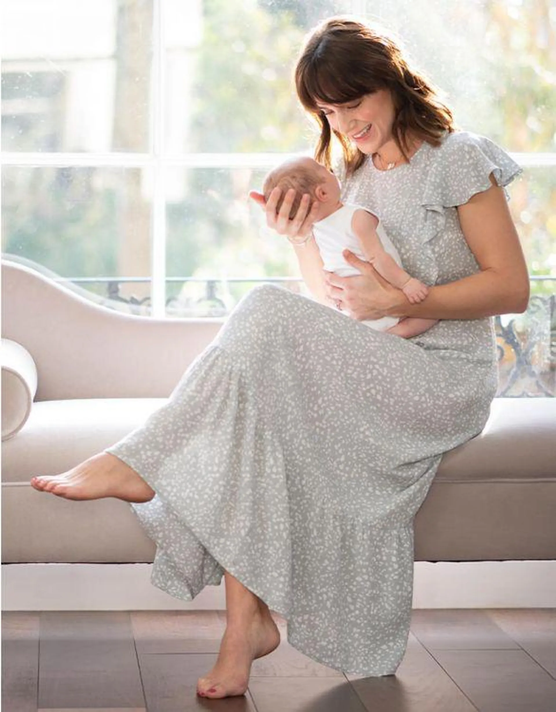 Sage Maternity & Nursing Midi Dress