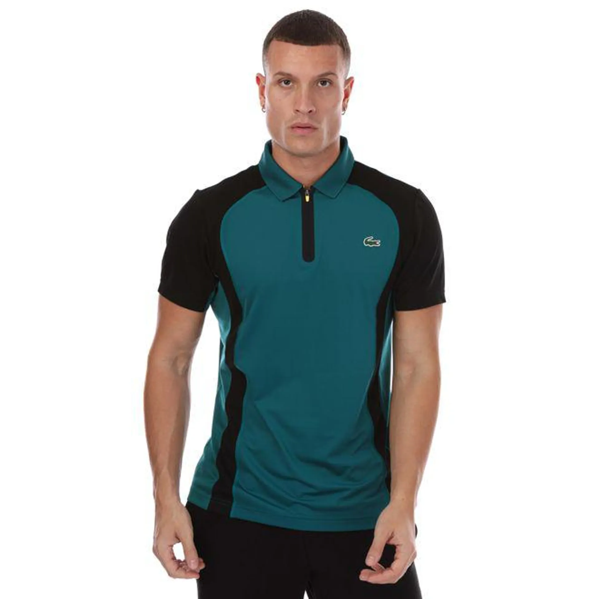 Lacoste Mens Sport Colour-Block Ultra Dry Pique Polo Shirt in Green black