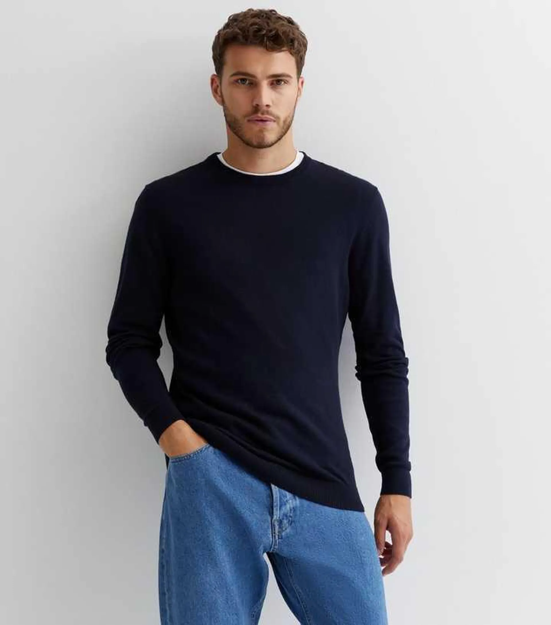 Navy Fine Knit Slim Fit Jumper