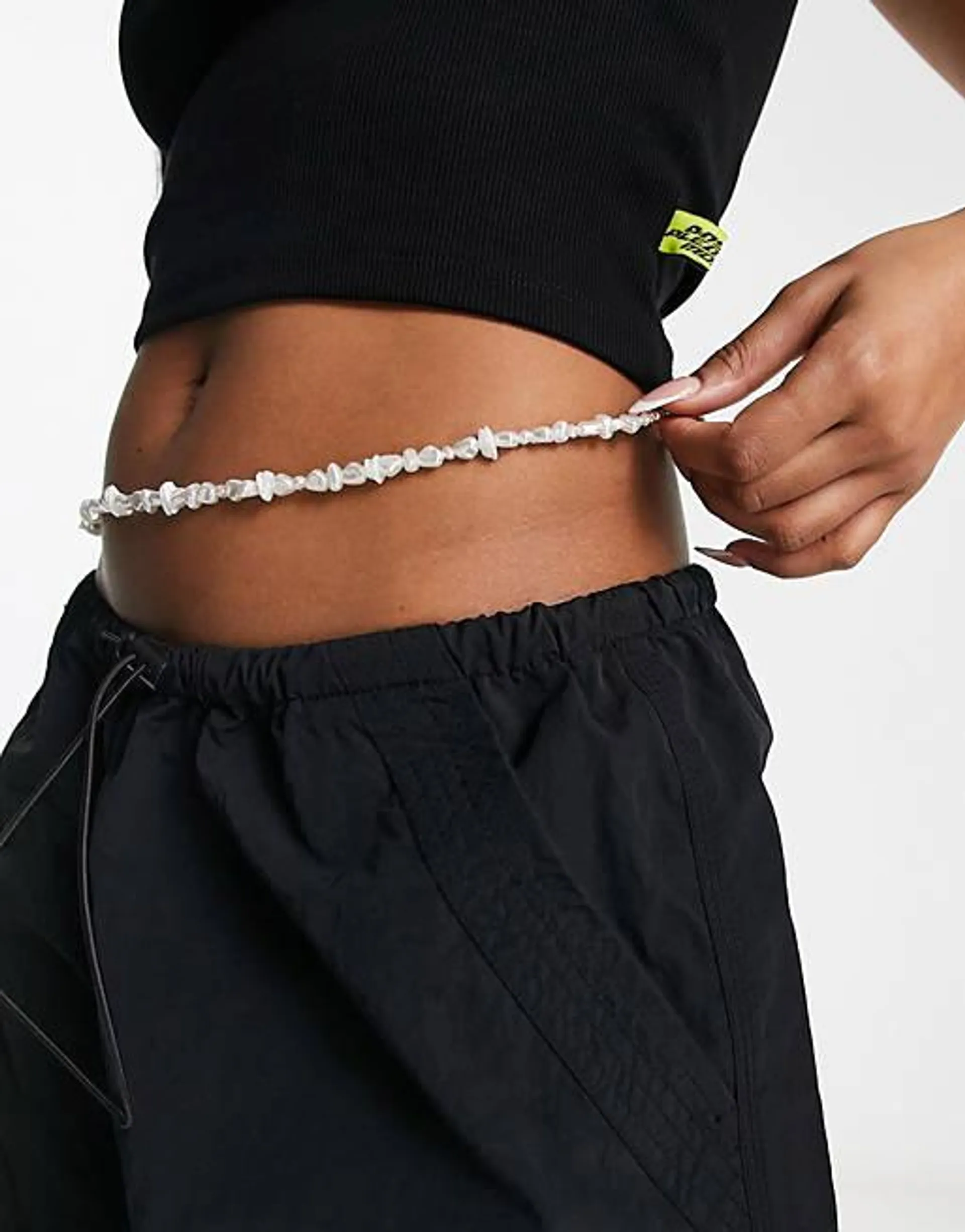 ASOS DESIGN belly chain with mixed sized faux pearl chippings