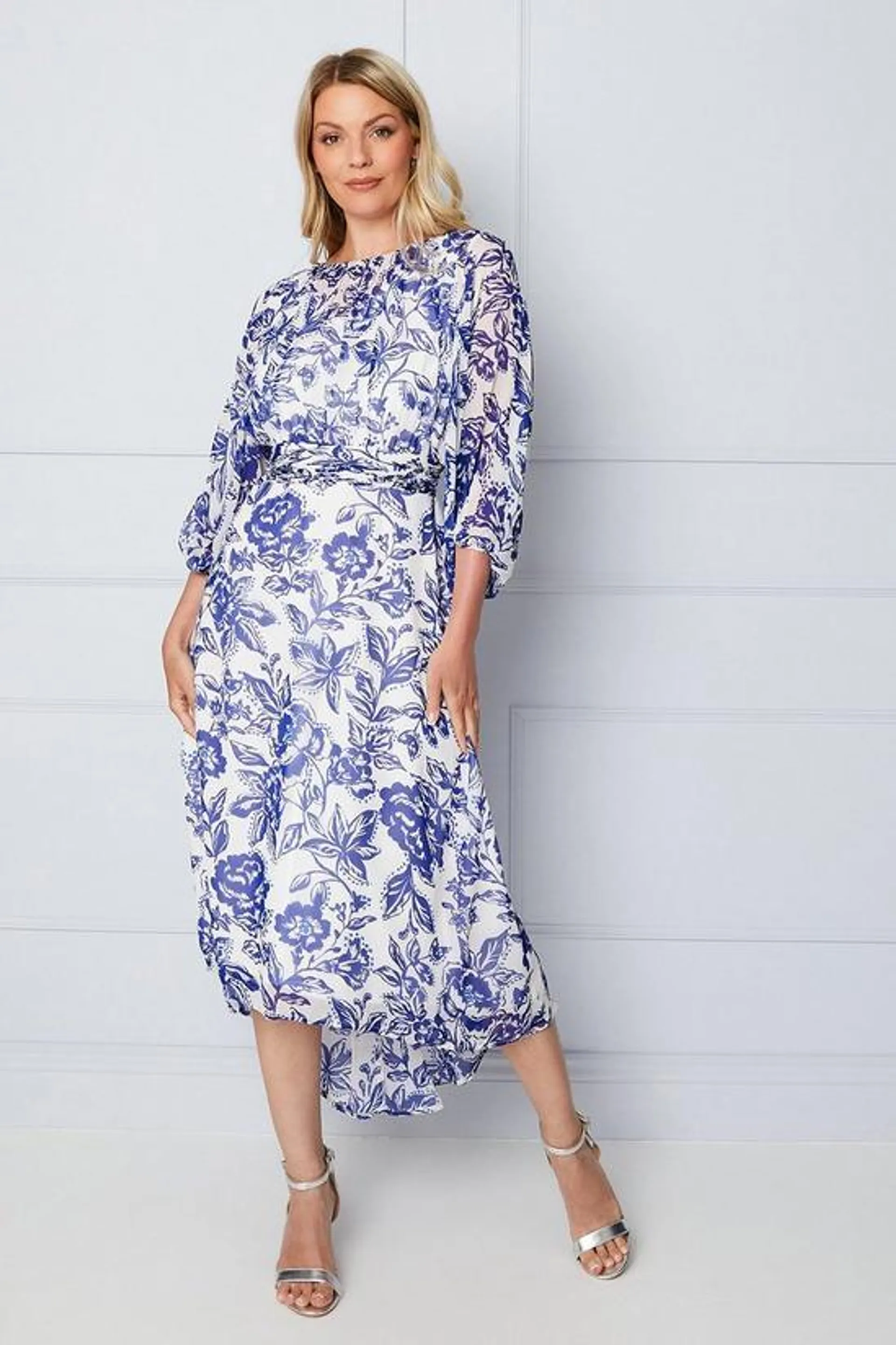 Floral Batwing Sleeve Midi Dress