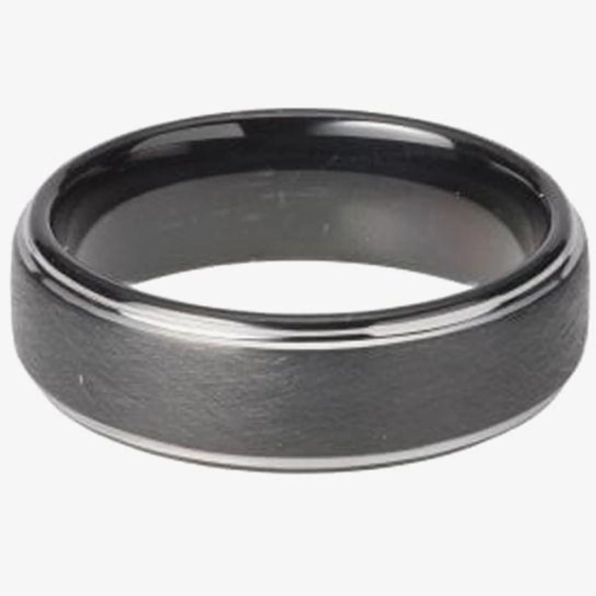 Unique Mens Tungsten Black IP Plated Polished & Brushed 7mm Ring TUR-78