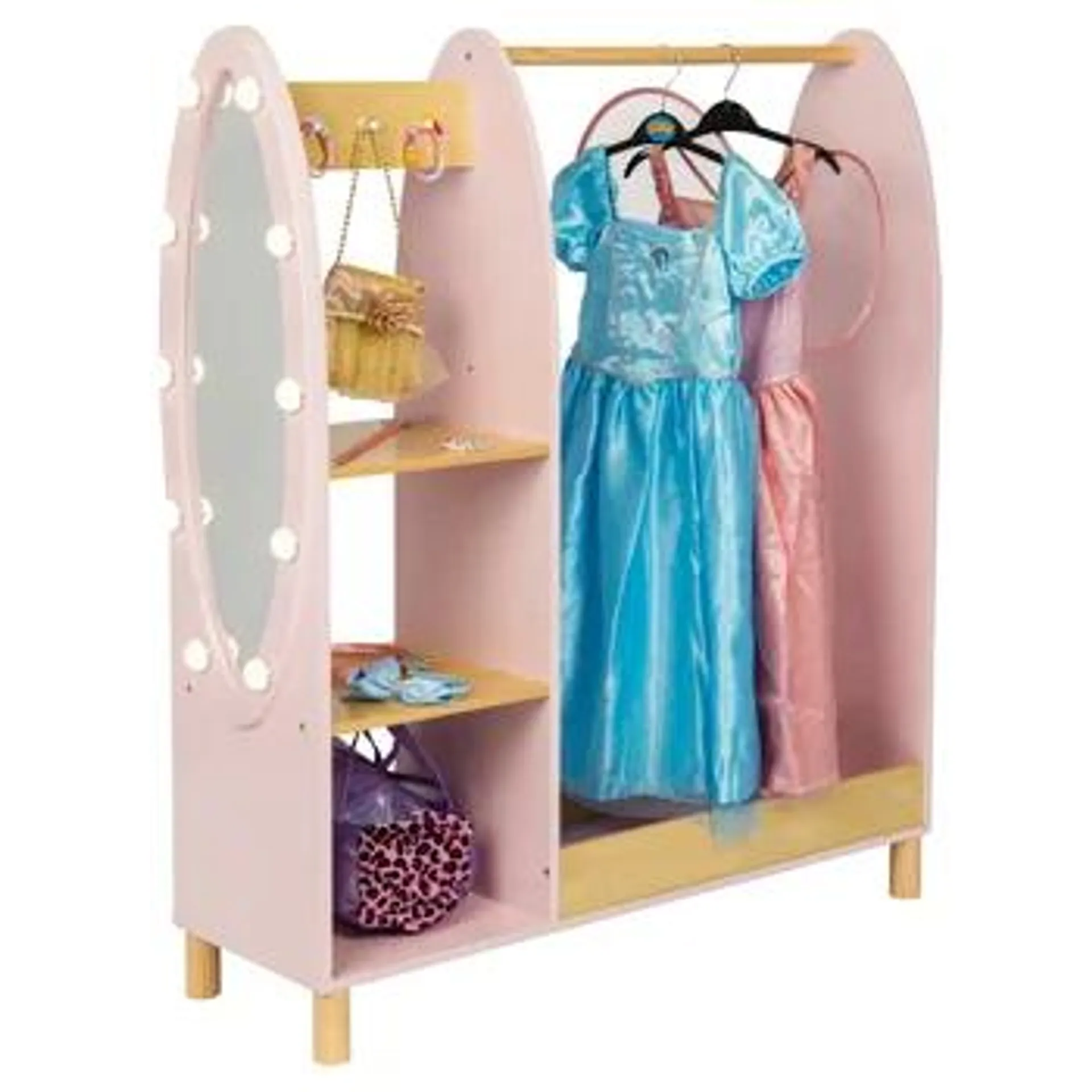 Pink Dress Up Wooden Rack with Light-Up Mirror