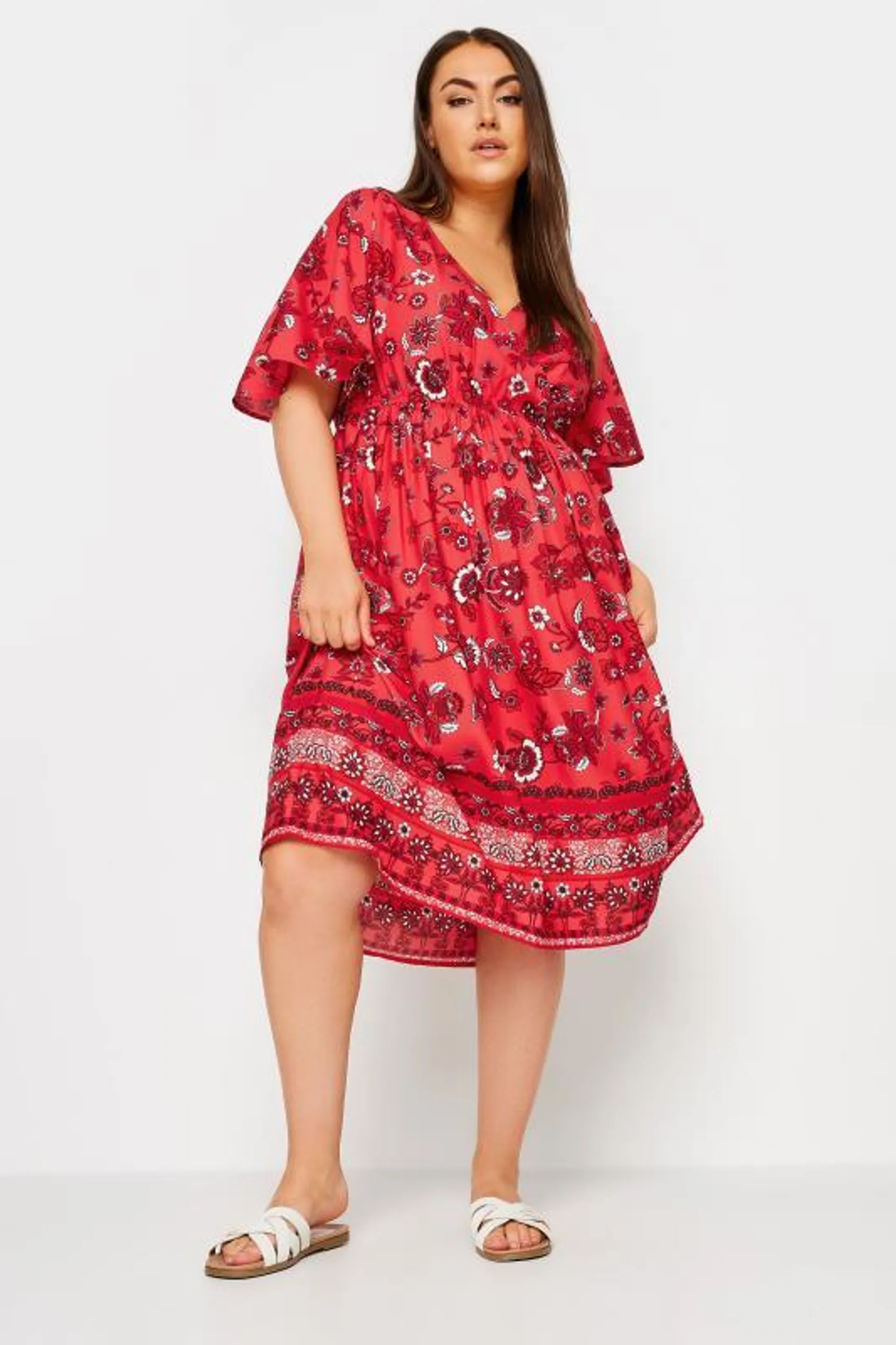 LIMITED COLLECTION Curve Red Floral Print Border Midaxi Dress